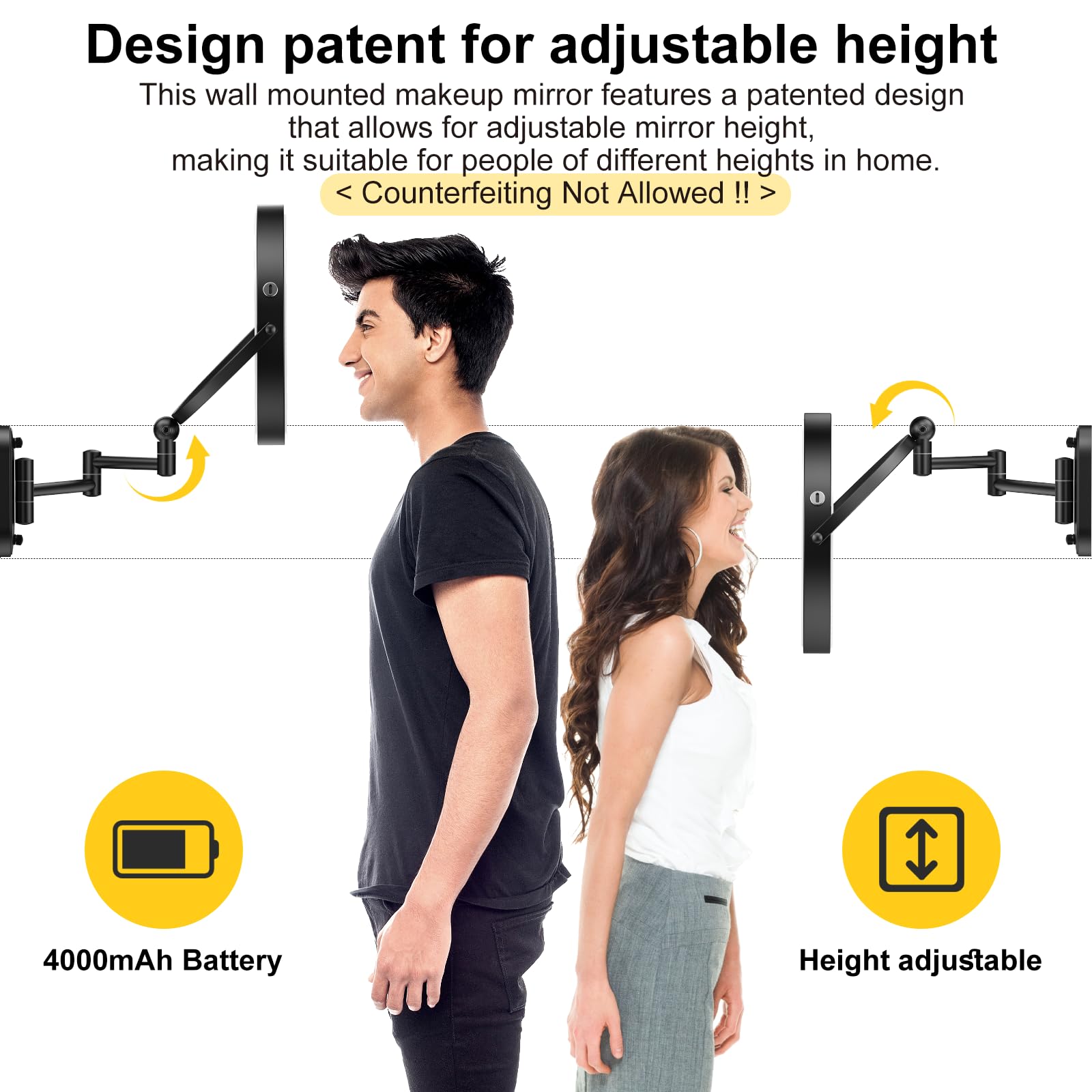 IMIKONA rechargeable 4000mAh mirror for cordless, on-the-go touch-ups