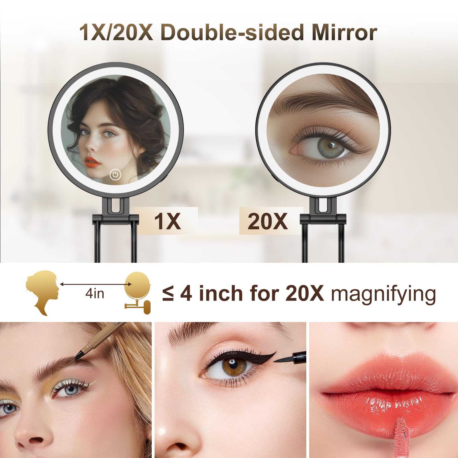 IMIKONA travel mirror 20X magnification helps detail work like liner and mascara