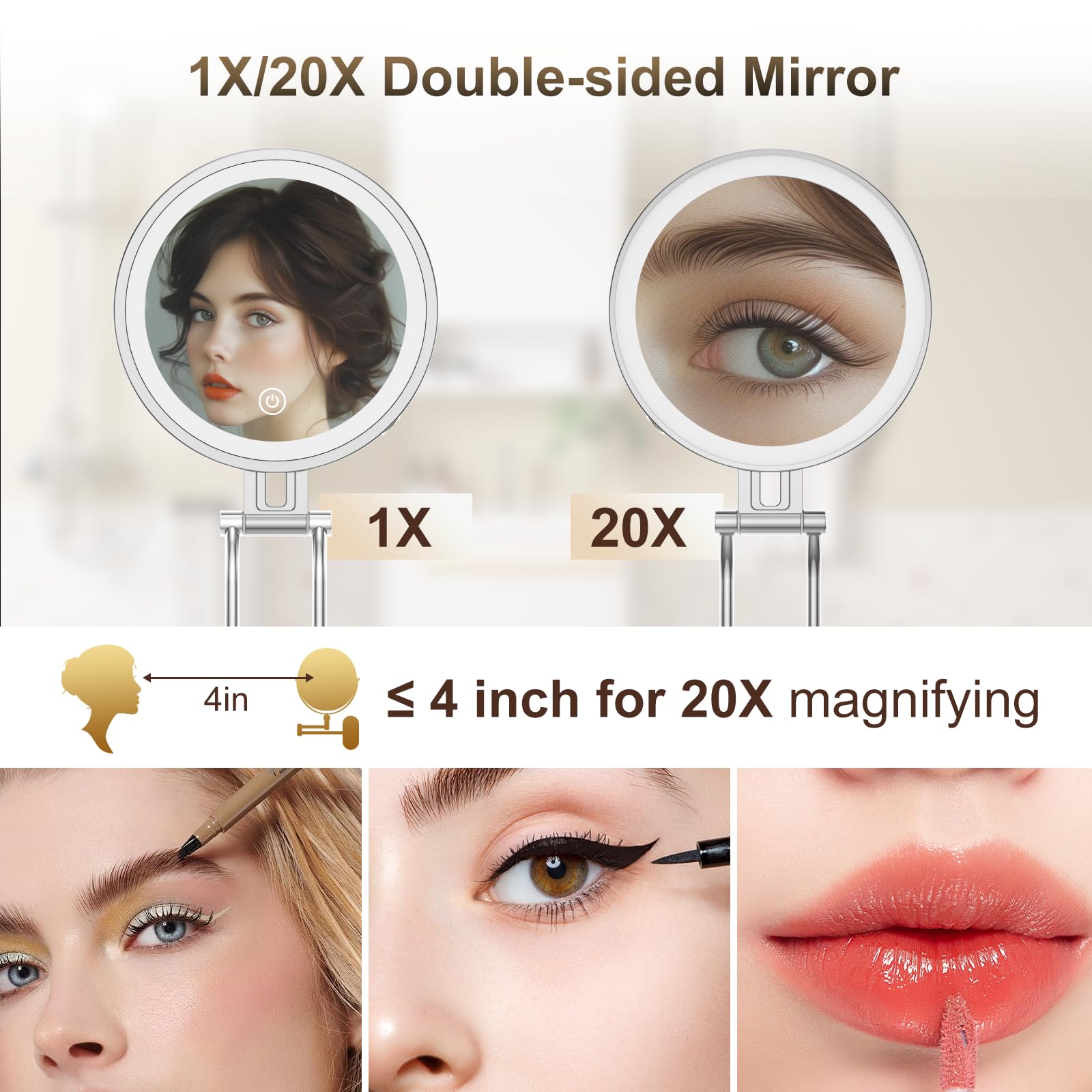 IMIKONA travel makeup mirror three-color lighting for different tones