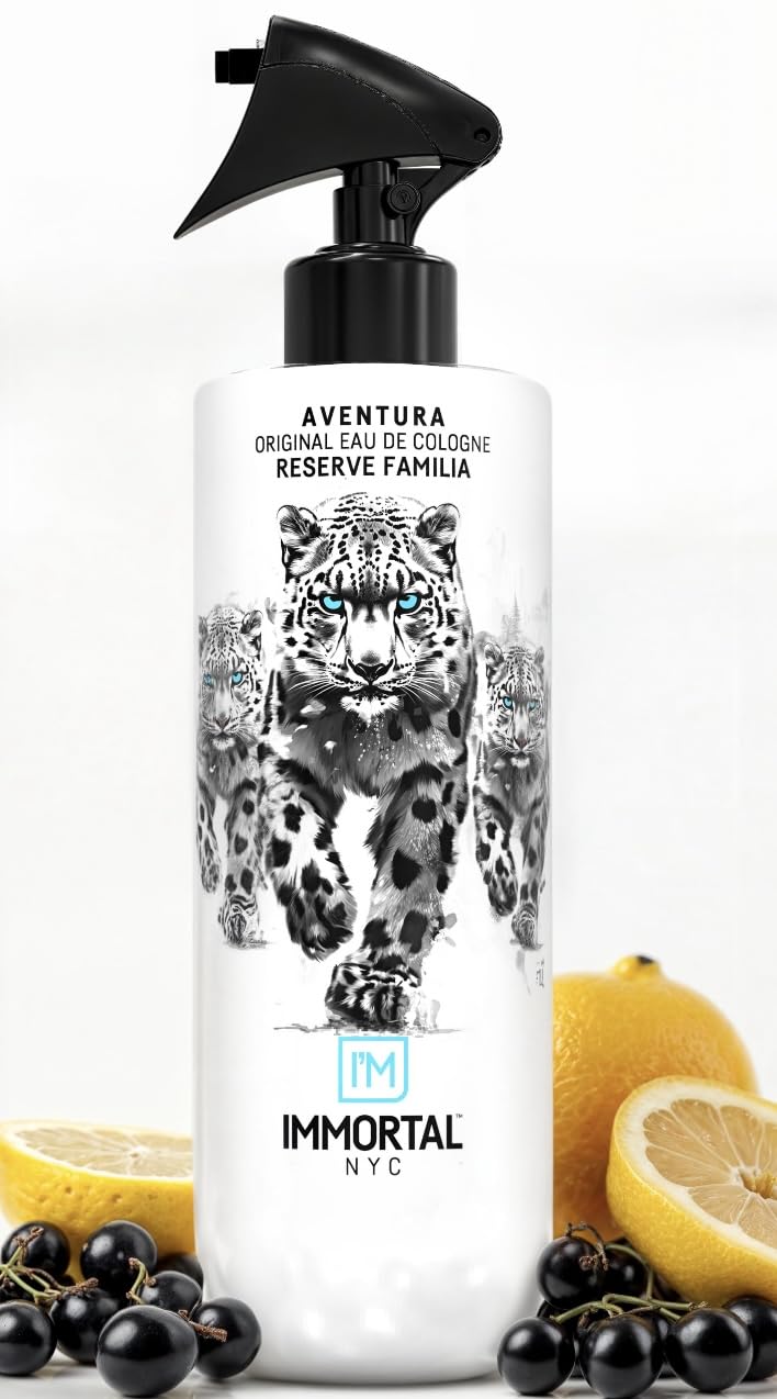 Immortal NYC Aventura bottle front view shows refreshing fruity notes for daily perk