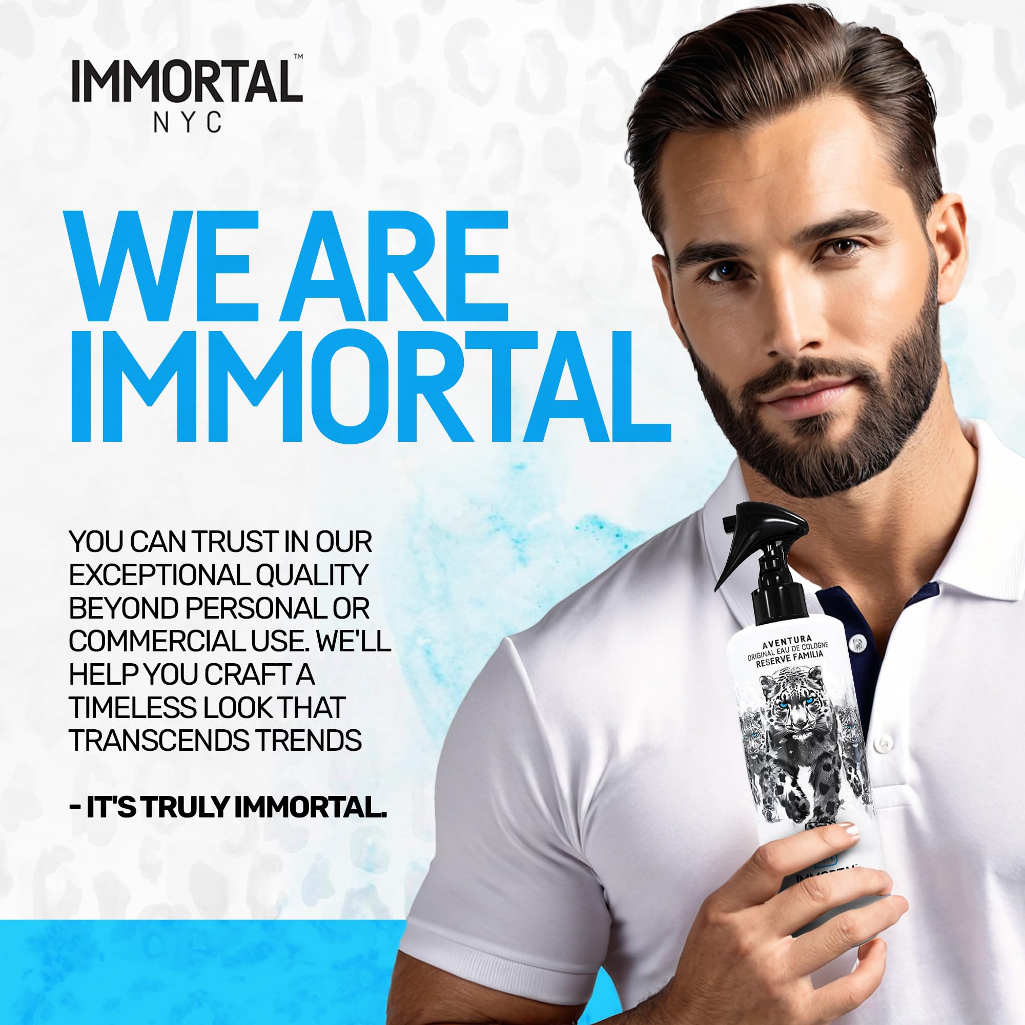 Immortal NYC Aventura 17 oz bottle display offers long-term fragrance value