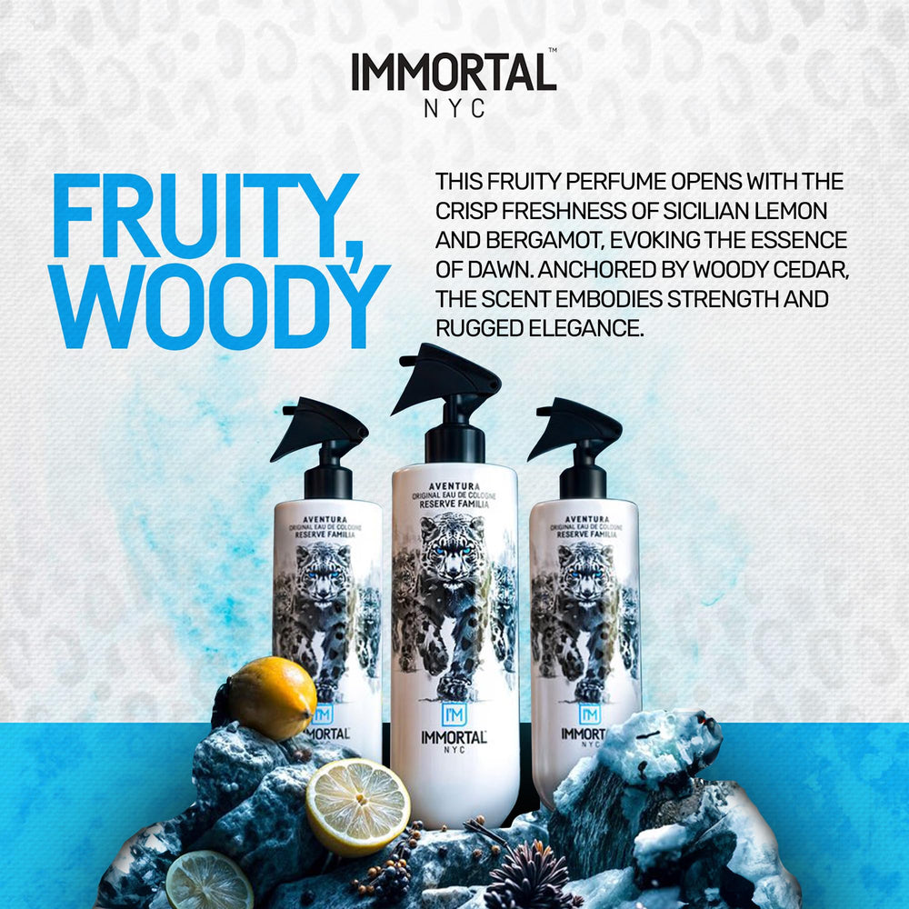 Immortal NYC Aventura packaging box front signals generous 17 oz bottle