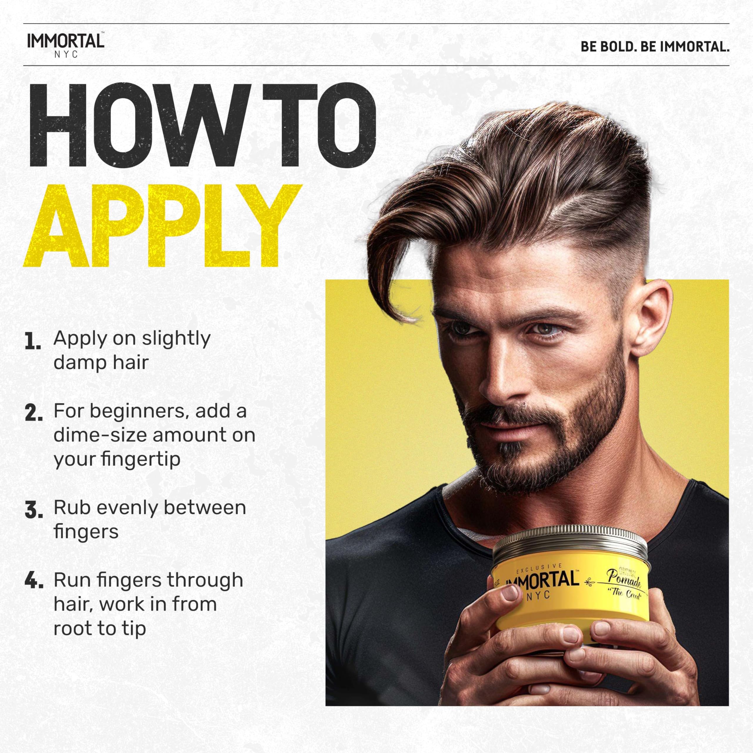 Immortal NYC Creed pomade bottle with water-based formula for easy wash.