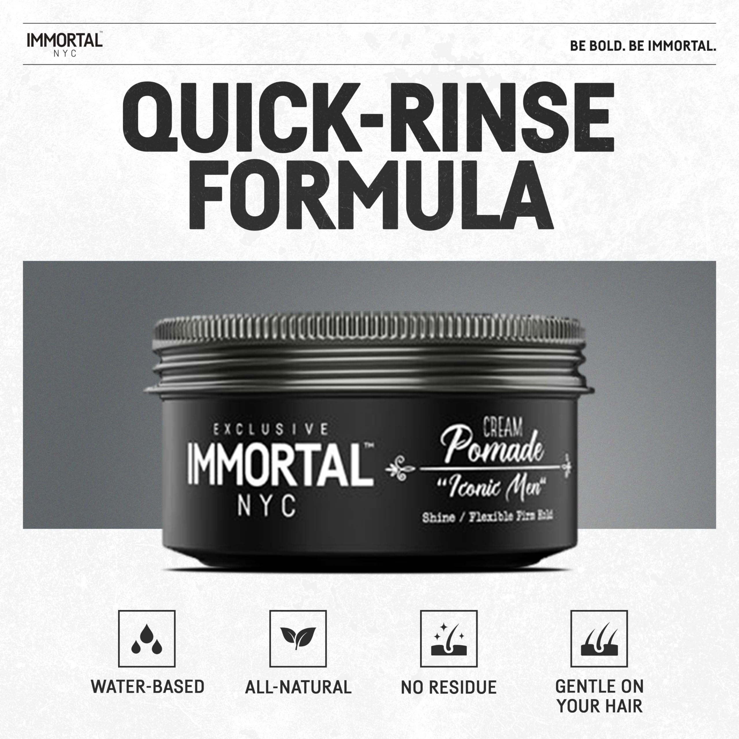 Immortal NYC Iconic Man Cream Pomade on finished look with volume and lift.