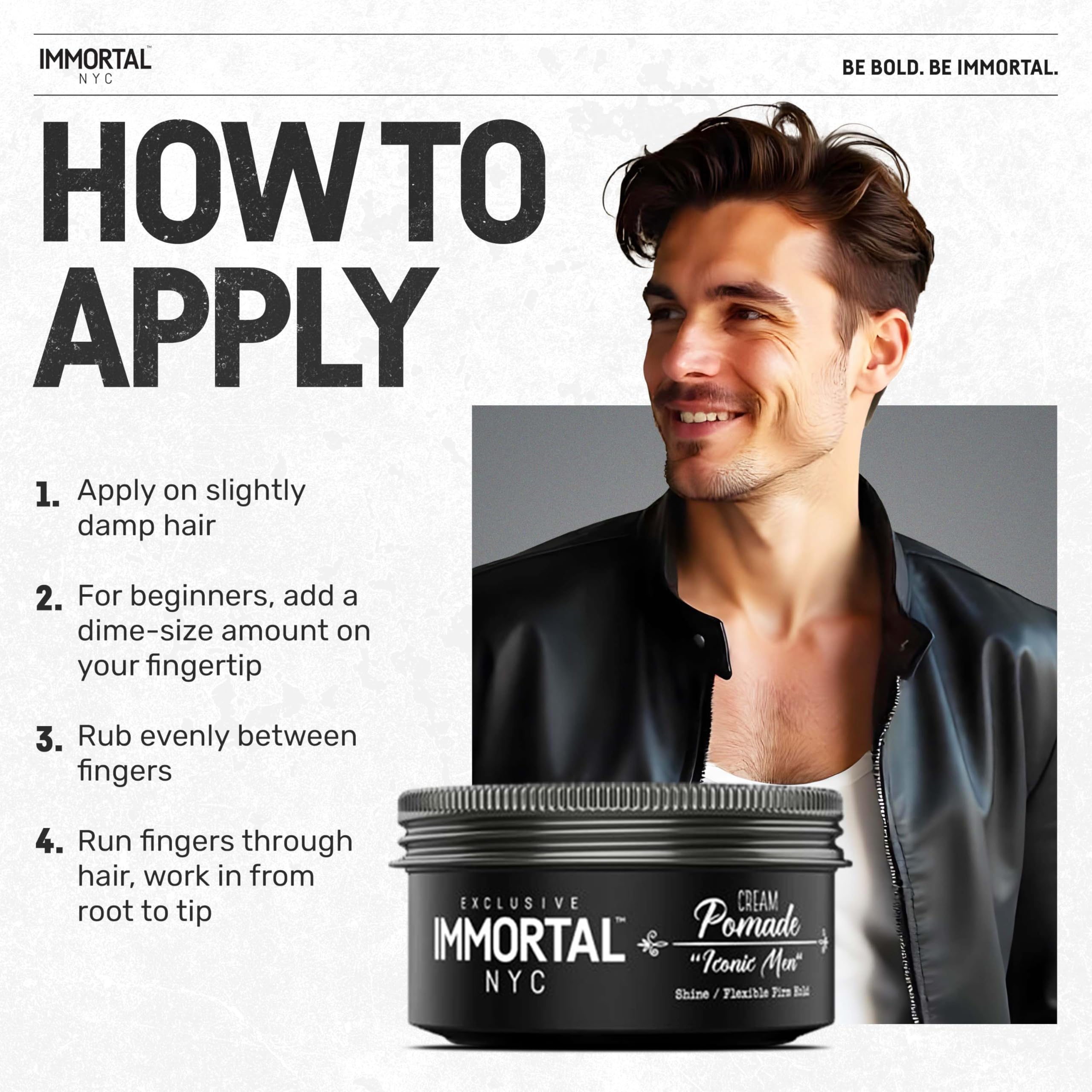 Immortal NYC Iconic Man Cream Pomade bottle beside beach-ready grooming scene.