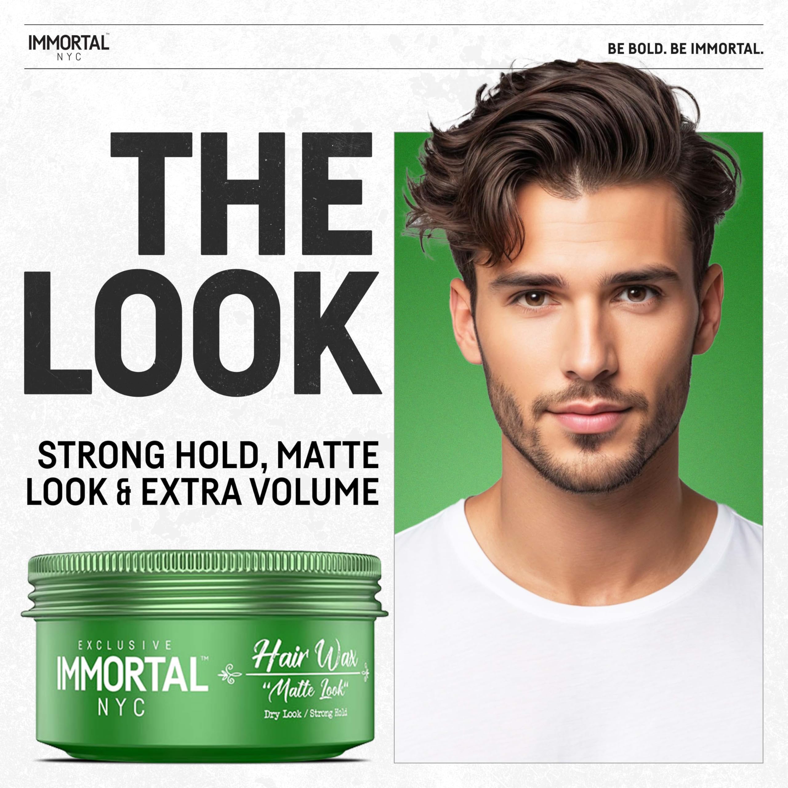 Immortal NYC Matte Look Hair Wax on textured hair highlights natural, non-shiny appearance.
