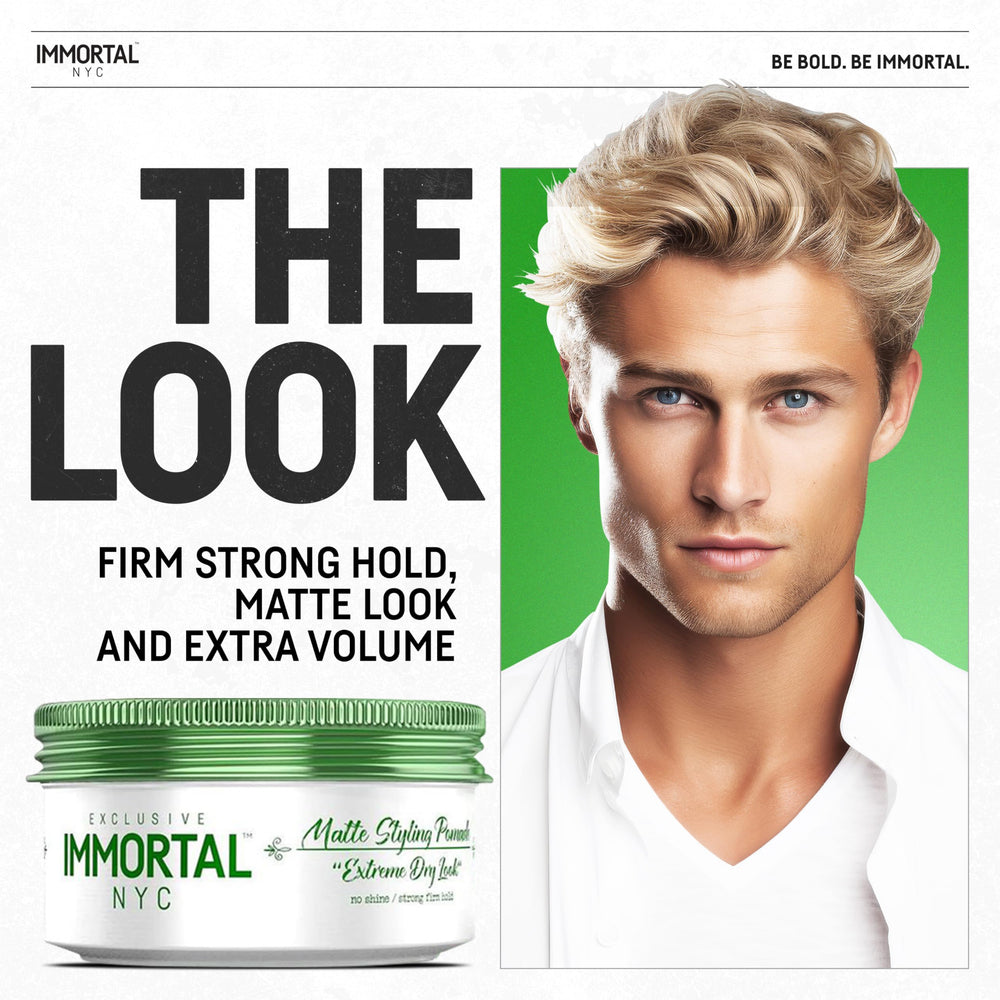 Immortal NYC Matte Styling Pomade adds matte texture and volume for everyday hair.