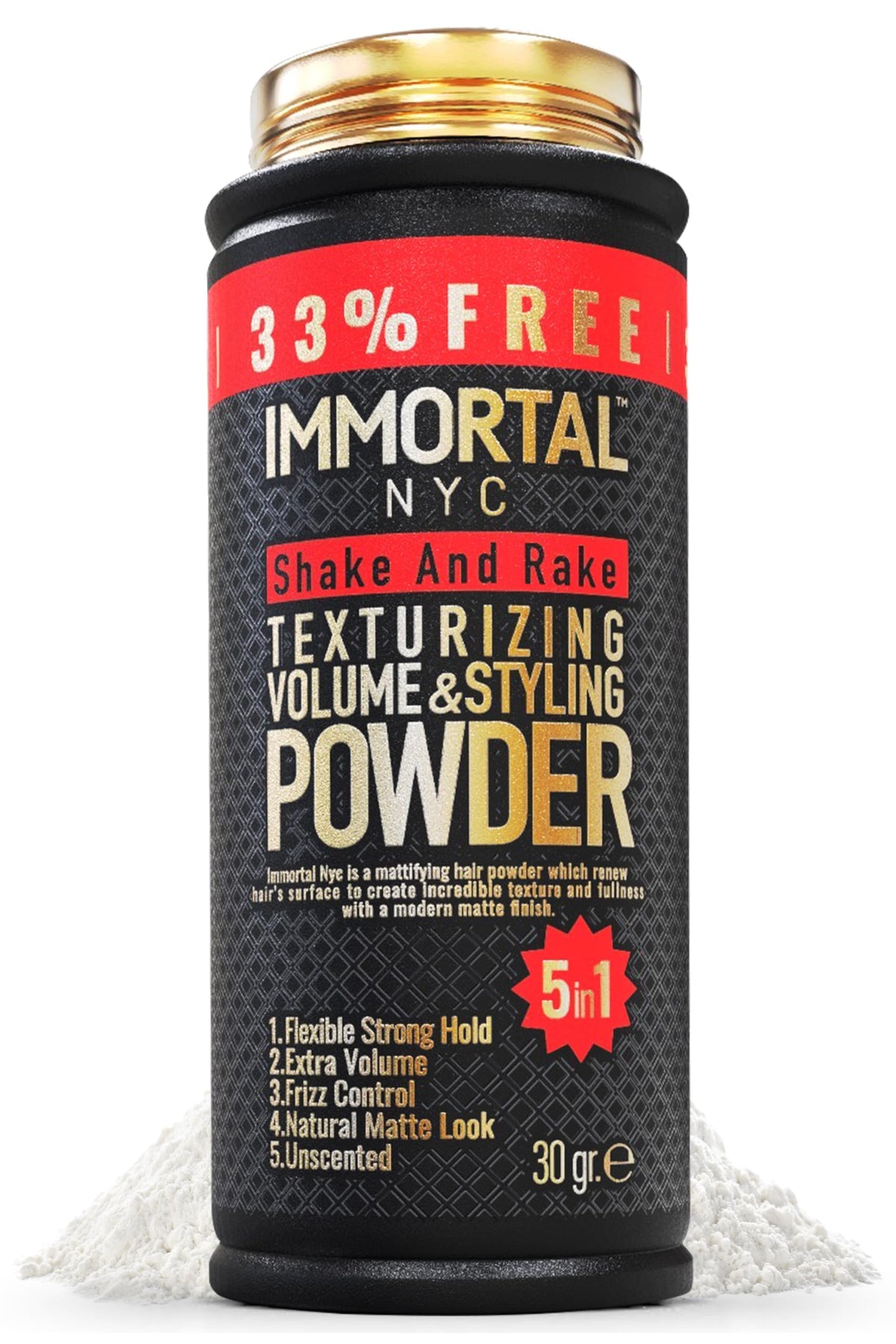 Immortal NYC Shake and Rake bottle shown for unscented, flexible hold on all hair types