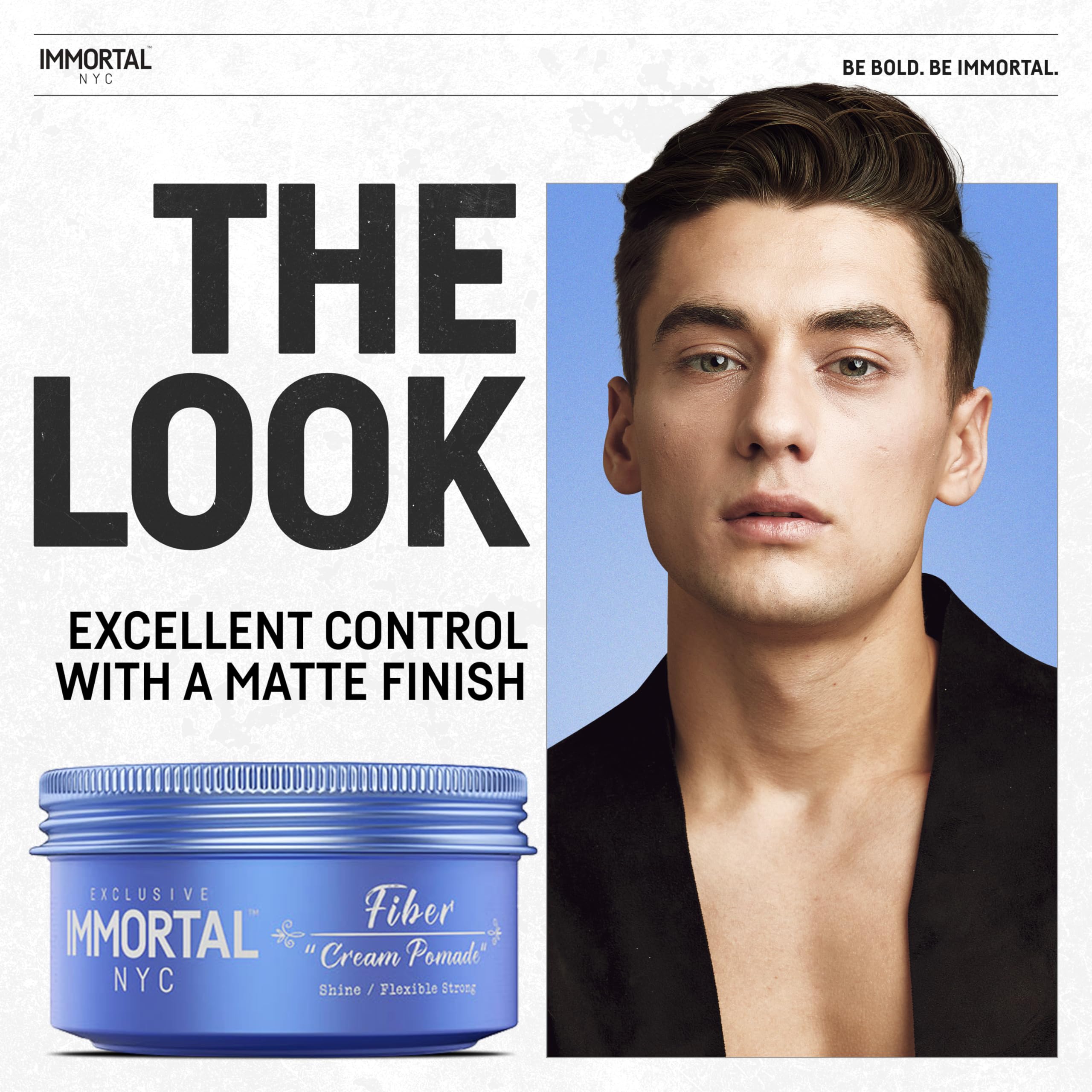Immortal NYC Fiber Cream Pomade label closeup highlights natural ingredients