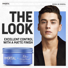 Immortal NYC Fiber Cream Pomade label closeup highlights natural ingredients