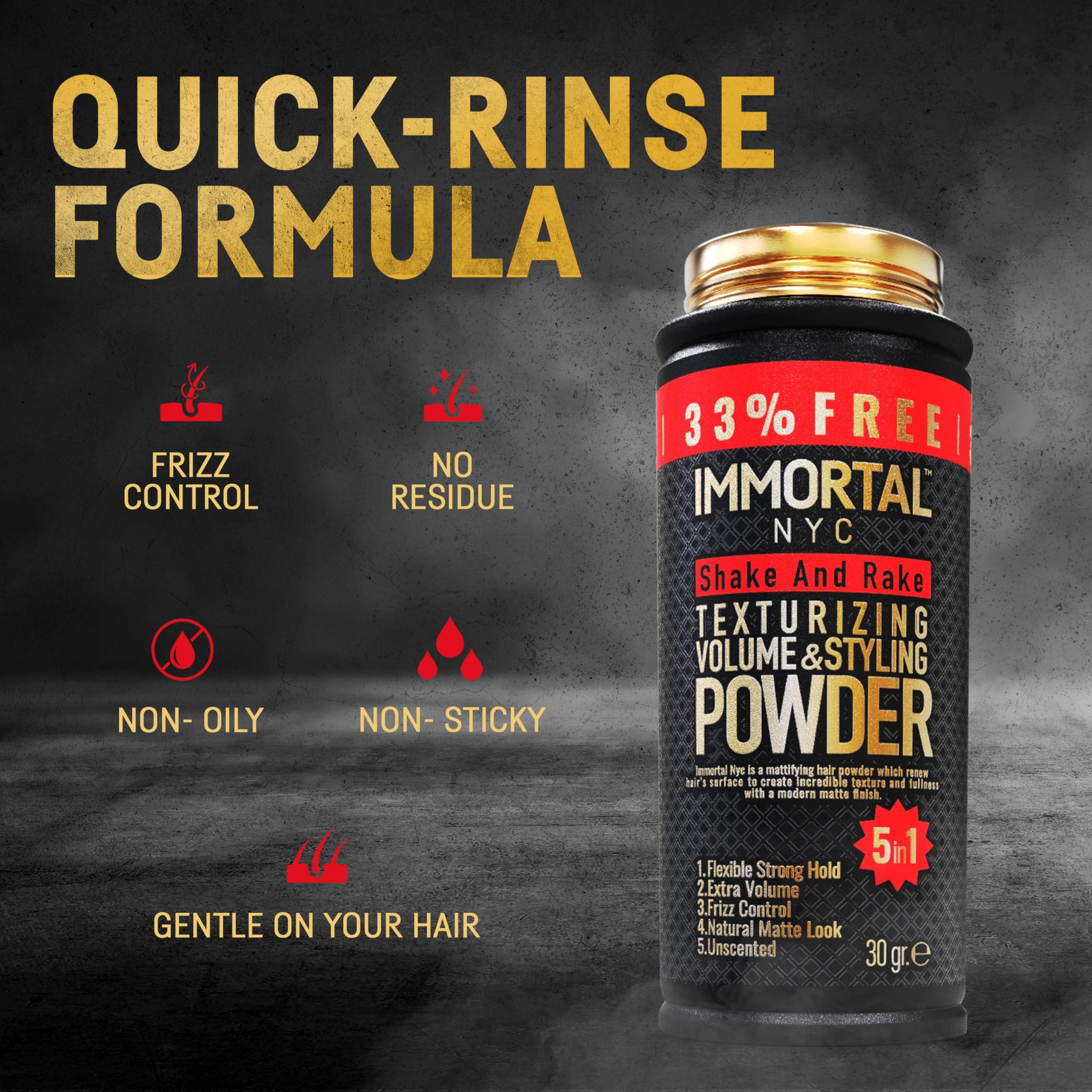 Immortal NYC Shake and Rake powder being applied to hair for lift and definition.