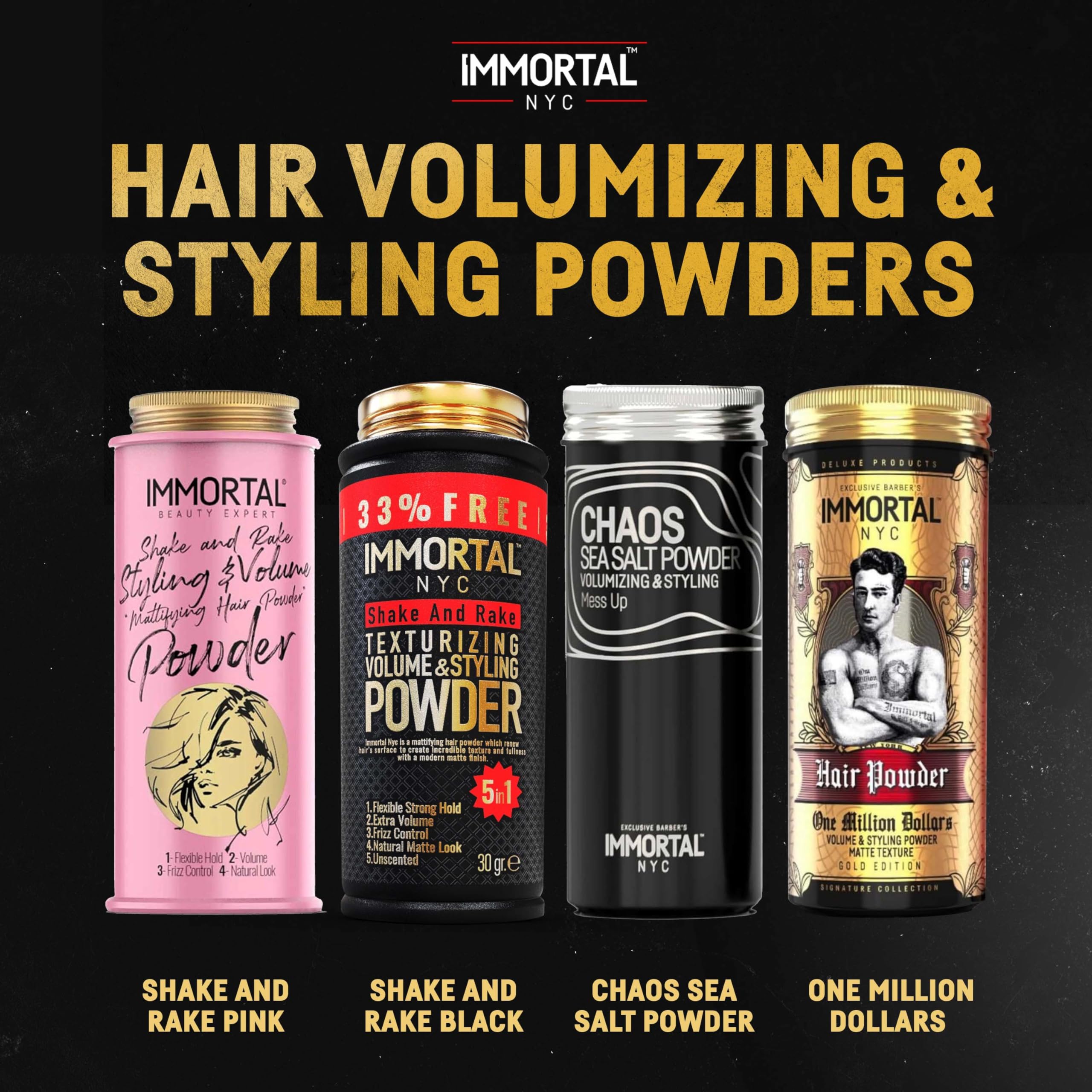 Immortal NYC Shake and Rake powder thickening hair with defined texture.