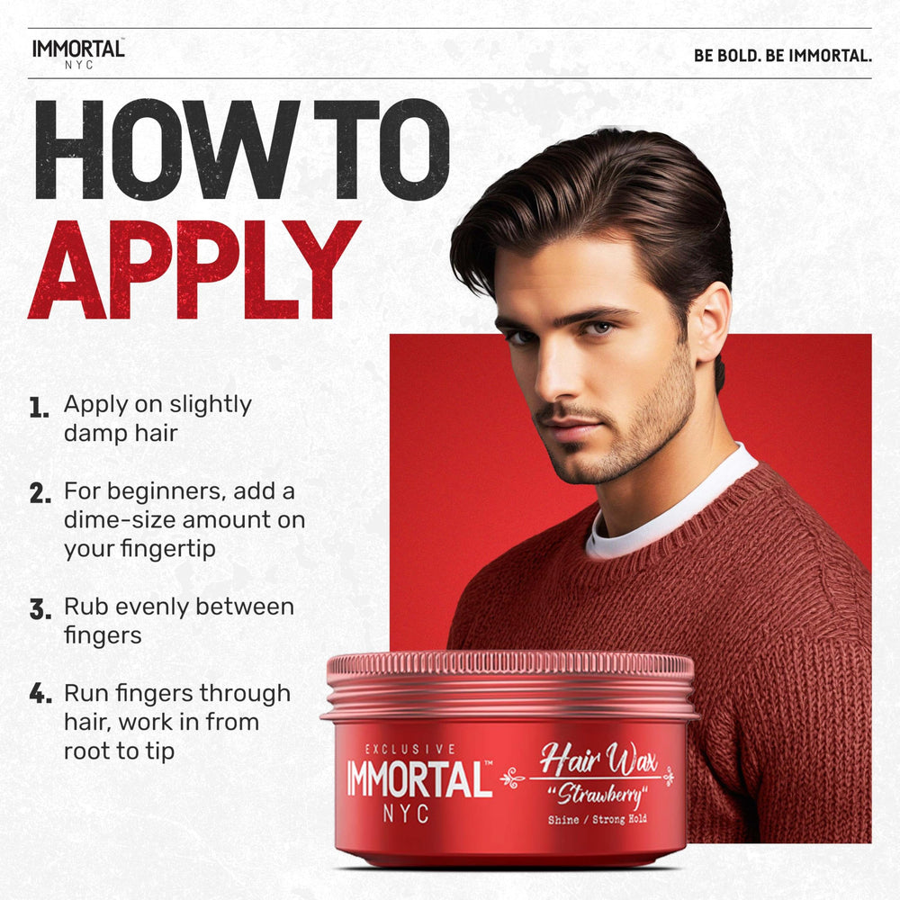 Immortal NYC Strawberry Hair Wax fragrance enhances daily styling routine.