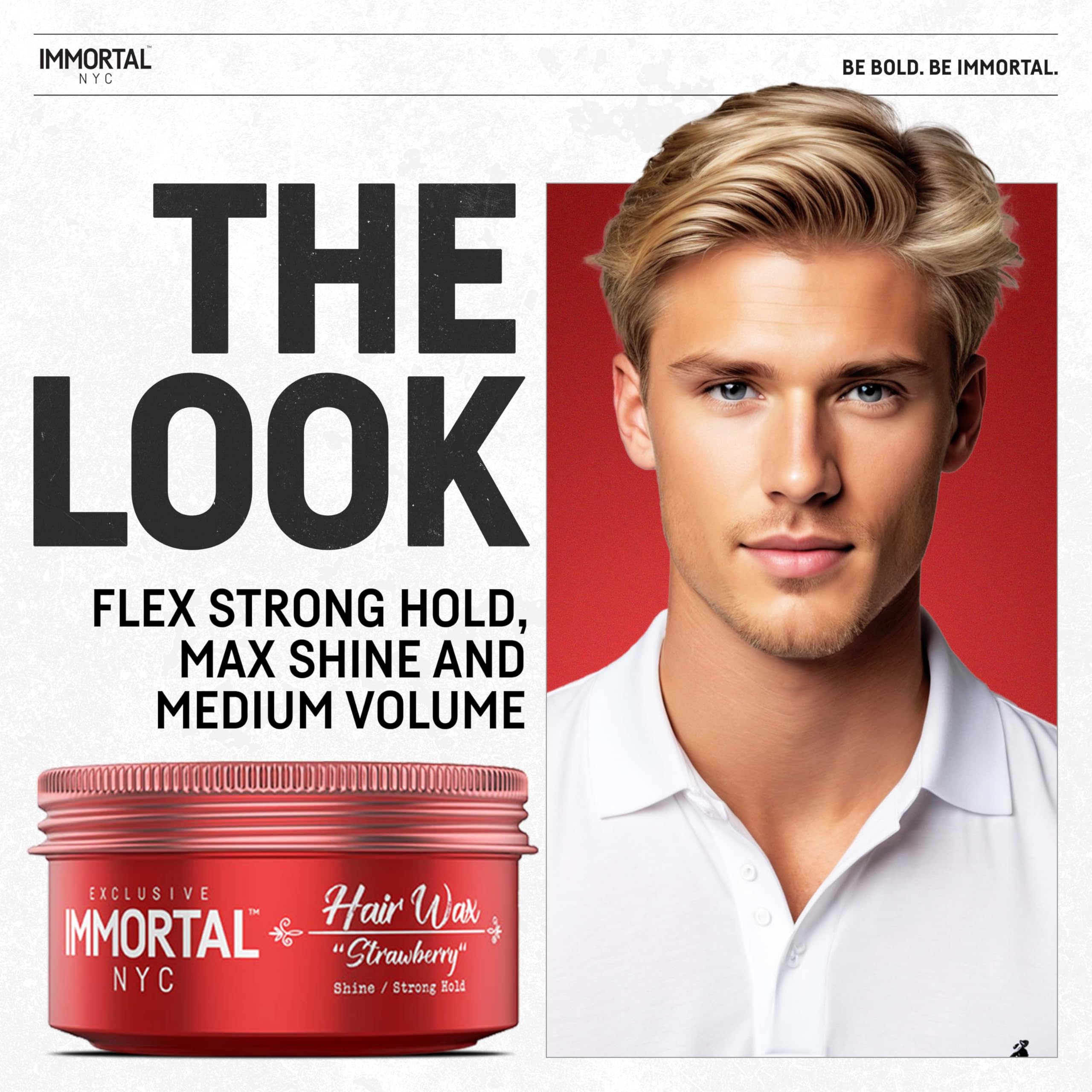 Immortal NYC Strawberry Hair Wax jar open for easy styling.