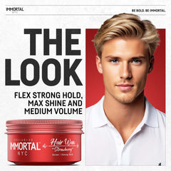 Immortal NYC Strawberry Hair Wax jar open for easy styling.