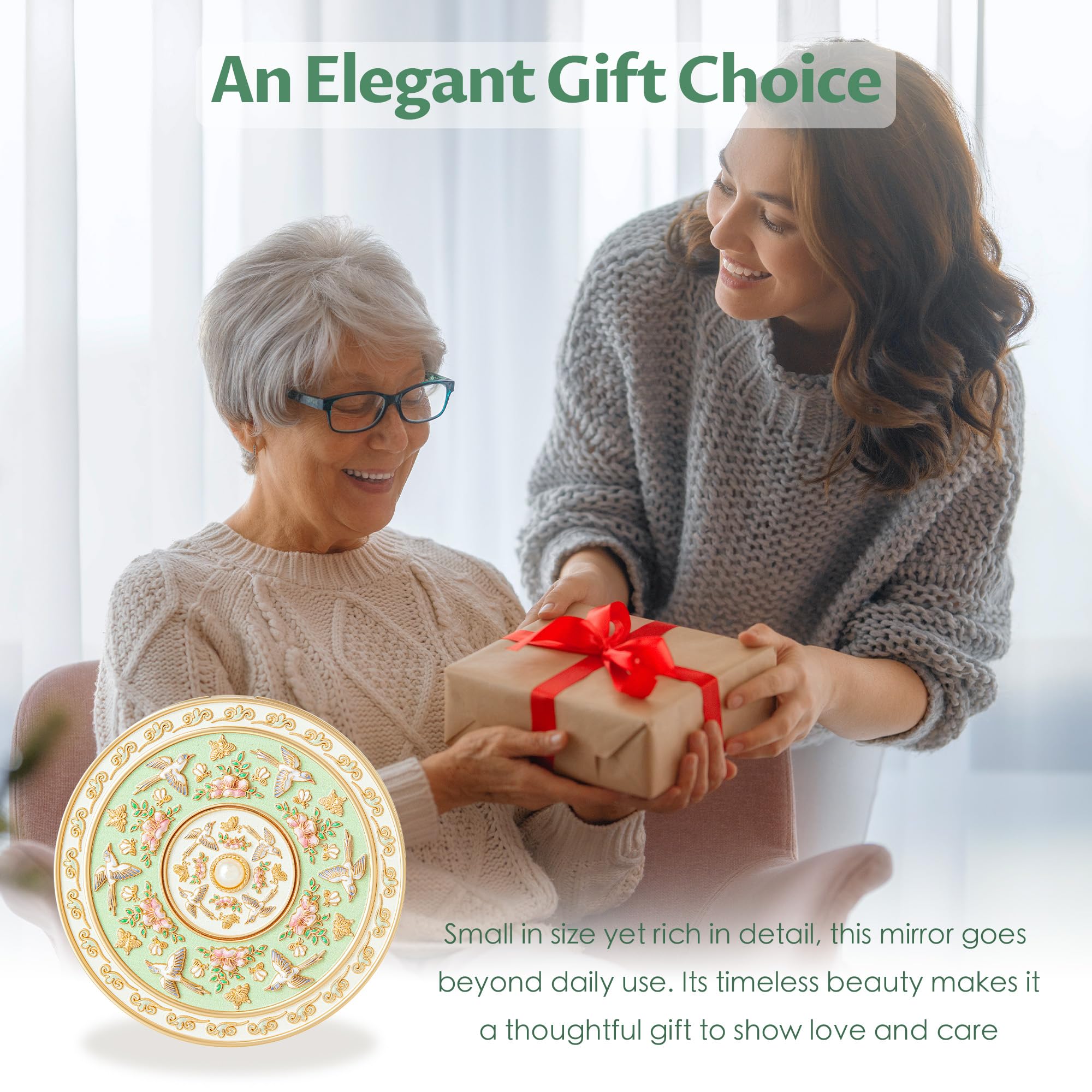 Imperblooms compact mirror arrives gift-ready, ideal for gifting.