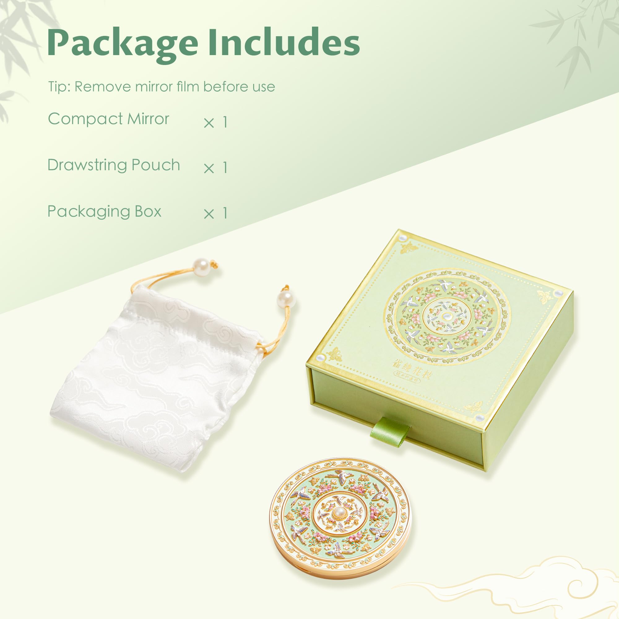 Imperblooms compact mirror is designed for on-the-go use in any bag.