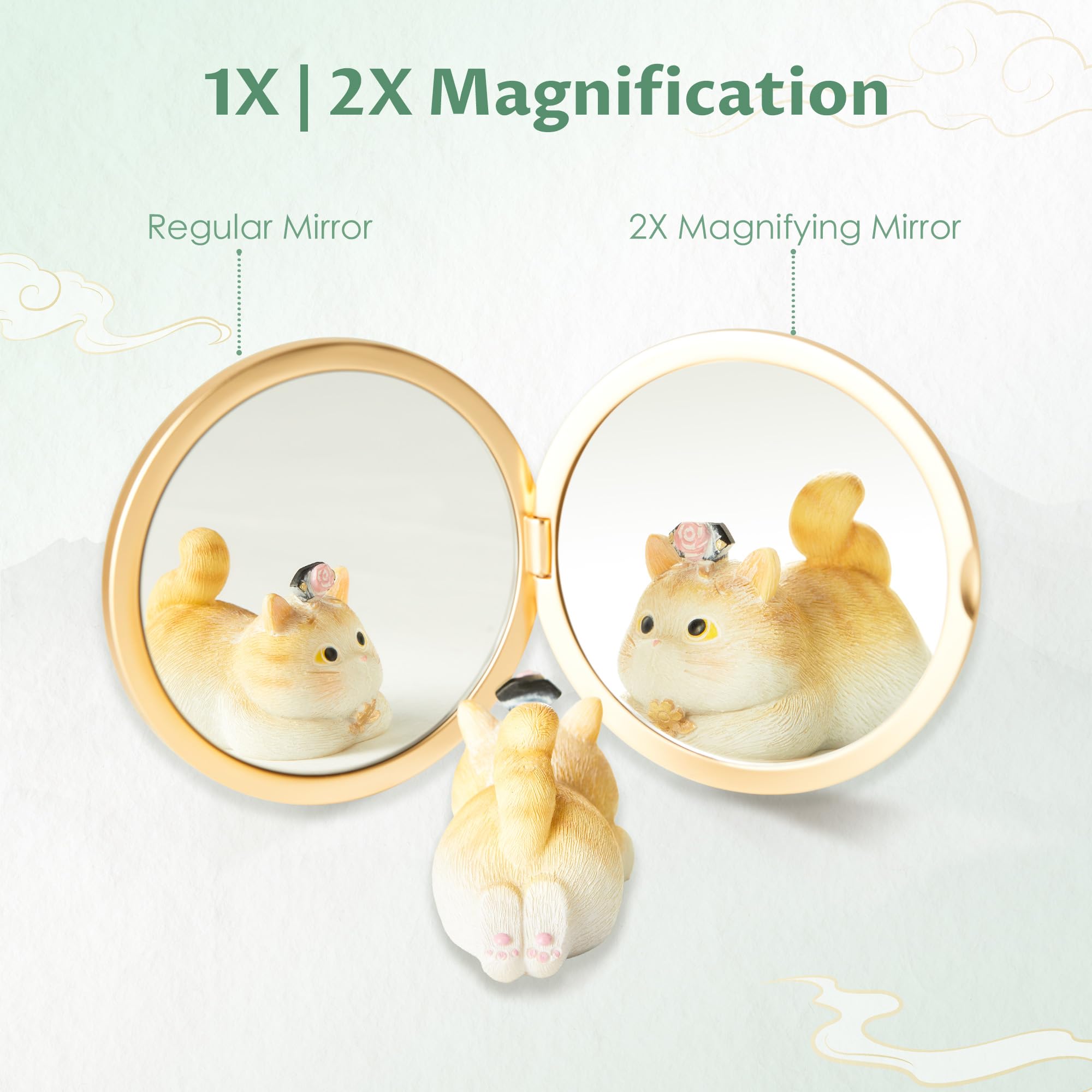 Imperblooms compact mirror with protective pouch shields from dust and scratches.