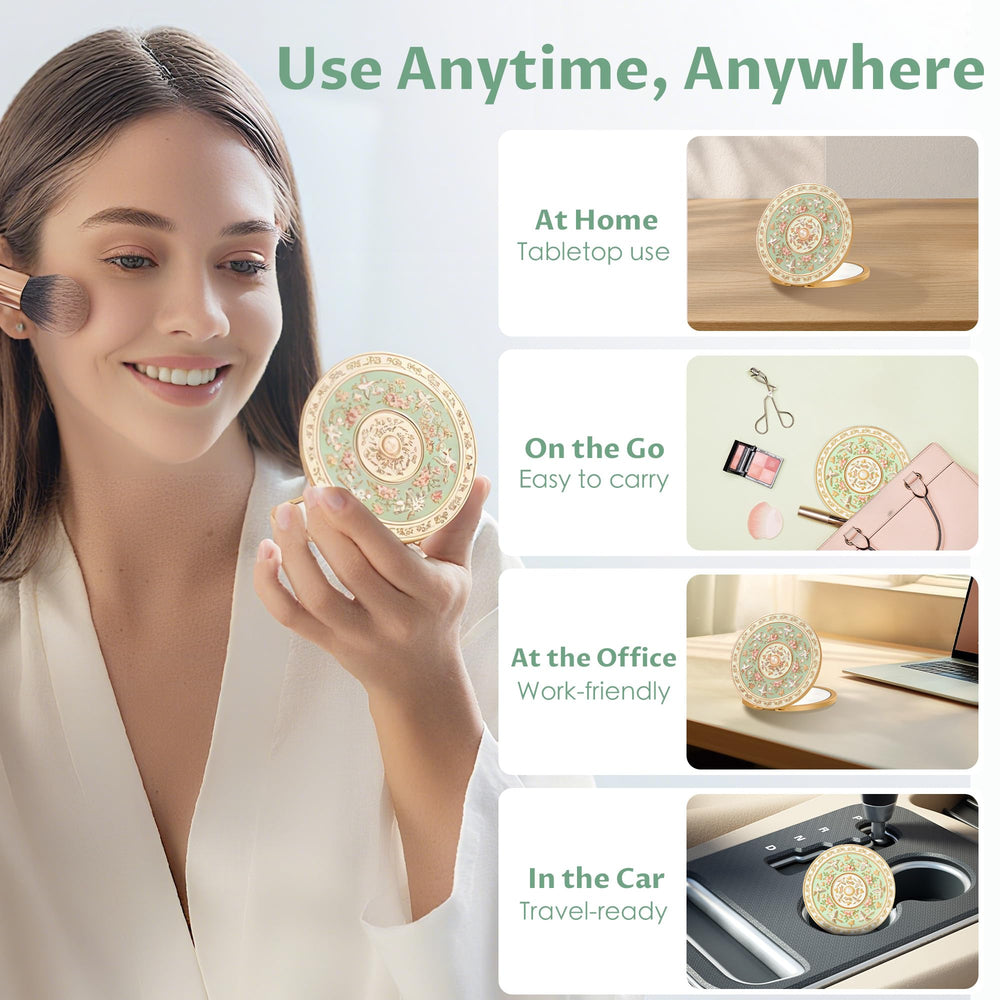 Imperblooms compact mirror made of zinc alloy offers sturdy, durable use.