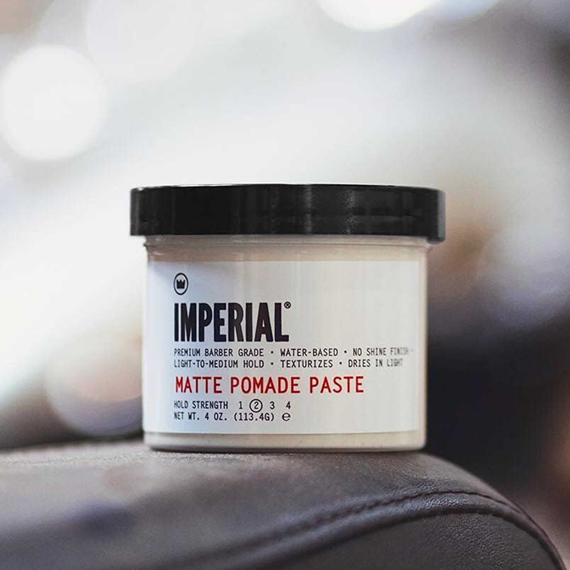 Imperial Barber Matte Pomade Paste texture adds thickness and grip without shine, ideal for textured looks
