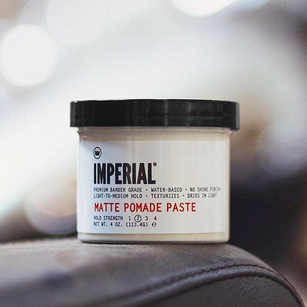 Imperial Barber Matte Pomade Paste texture adds thickness and grip without shine, ideal for textured looks