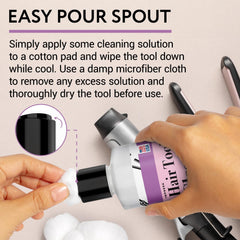 IMPRESA Iron Cleaner on a cotton pad for residue removal.