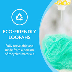 IMPRESA Mesh Bath Loofah Sponges side view; durable quick-dry design for long-lasting use