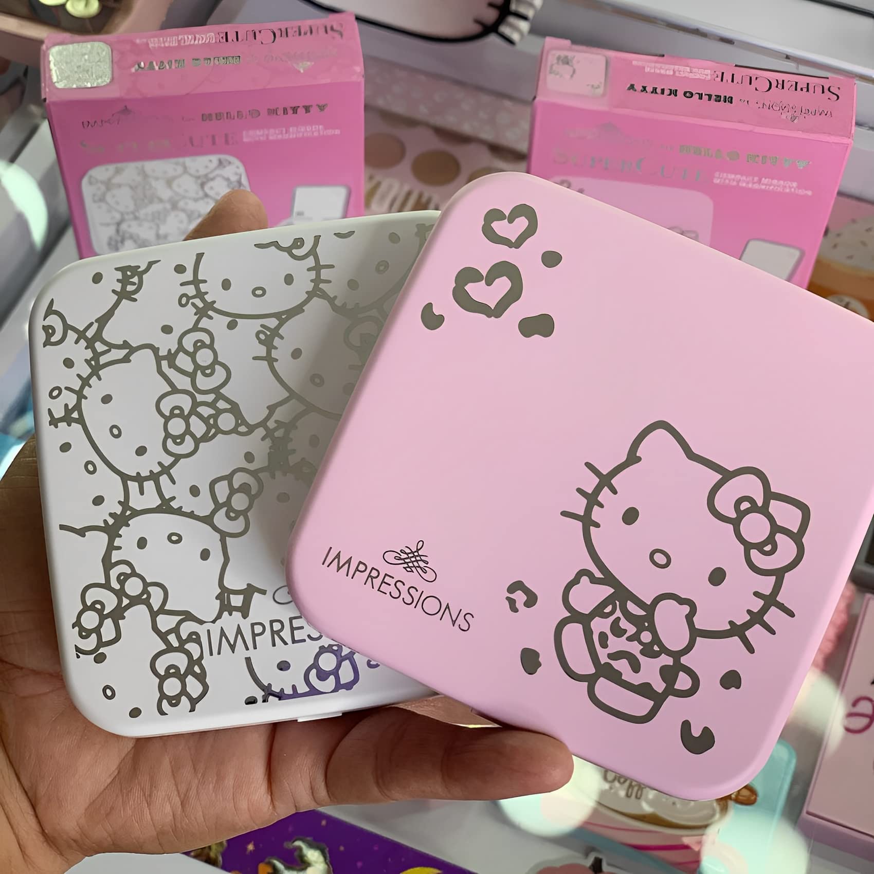 Impressions Vanity Hello Kitty Supercute compact mirror pink LED lighting for even illumination