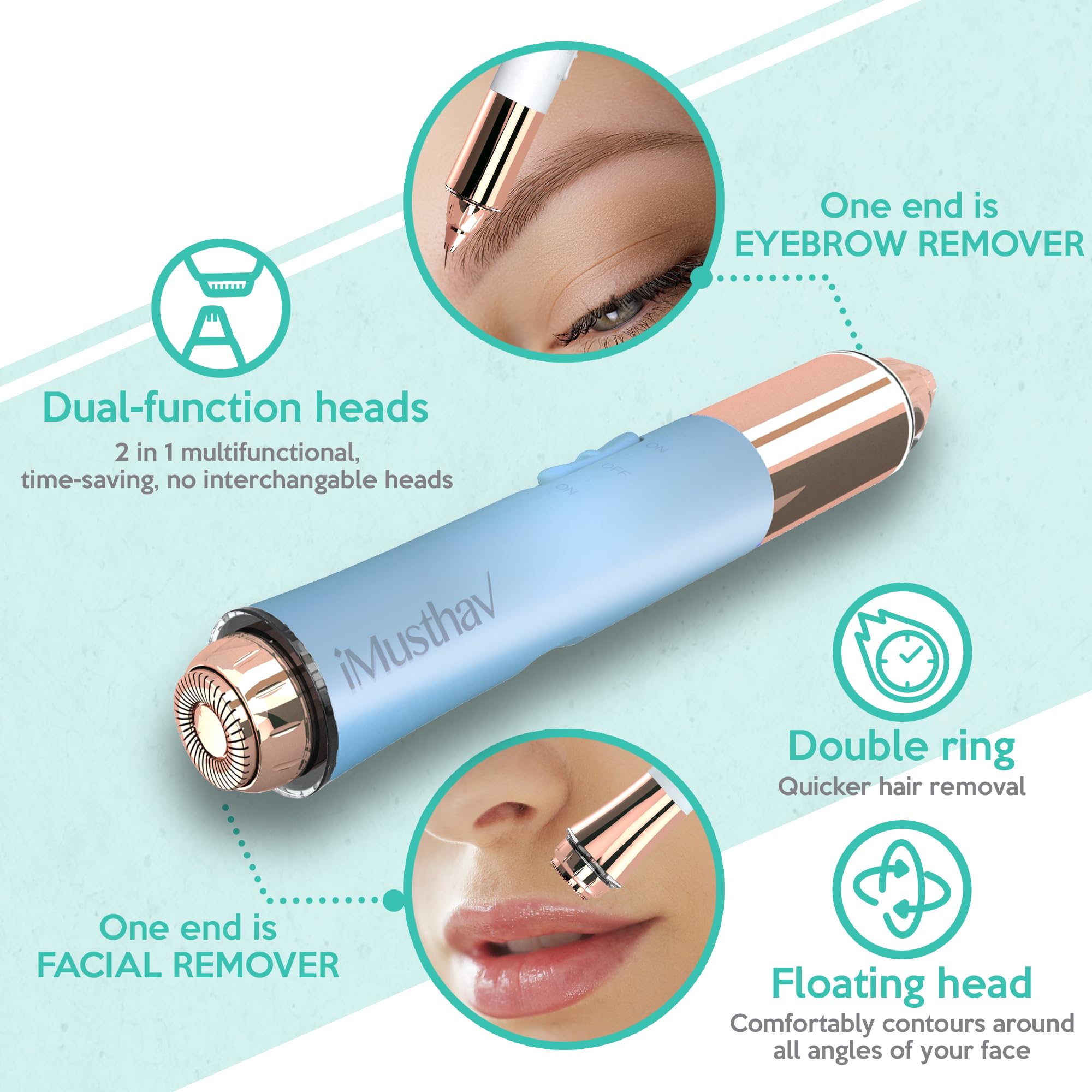 iMusthav 18k gold-plated blade close-up for gentle, accurate hair removal.
