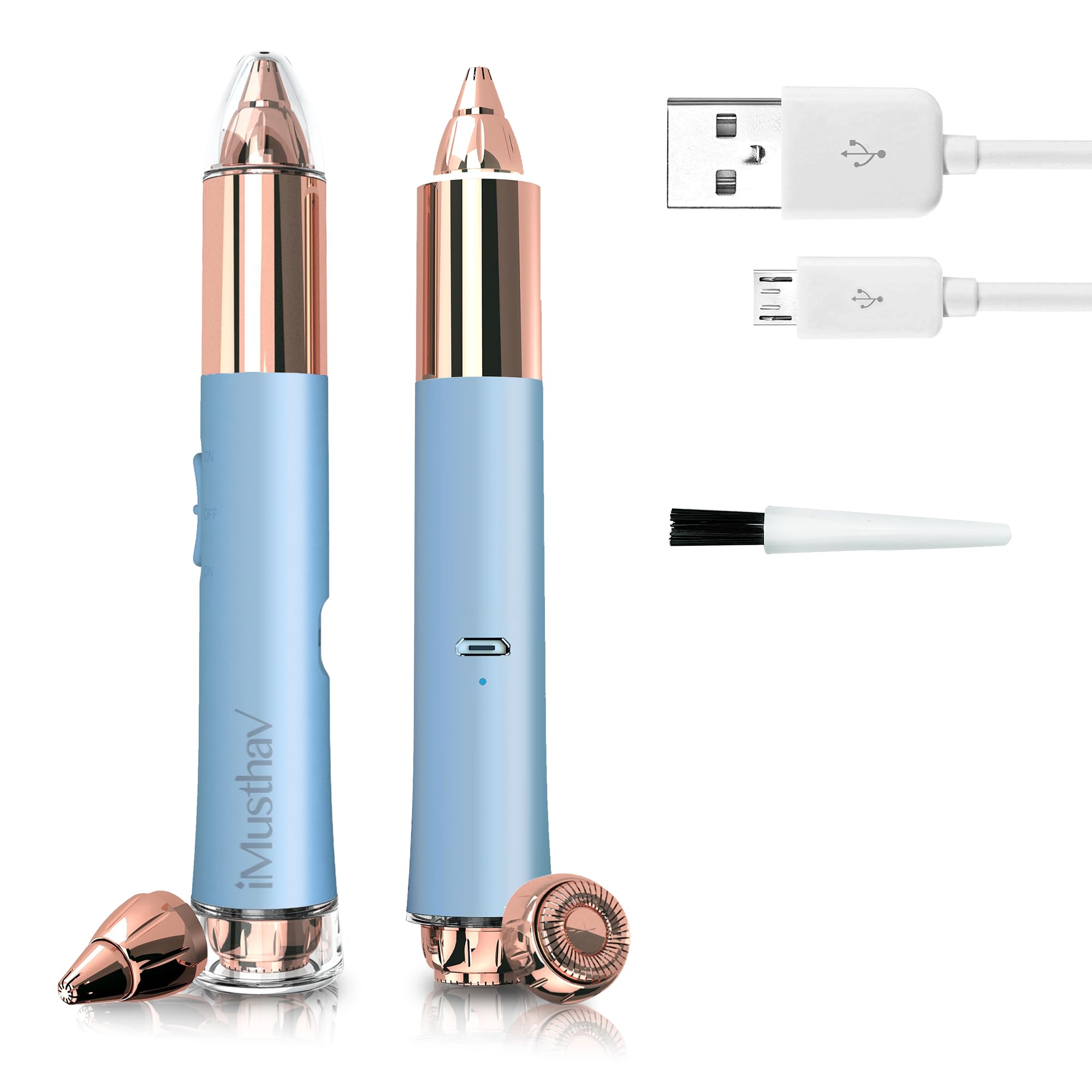iMusthav 2in1 eyebrow-facial remover pencil-tip-head for precise shaping.