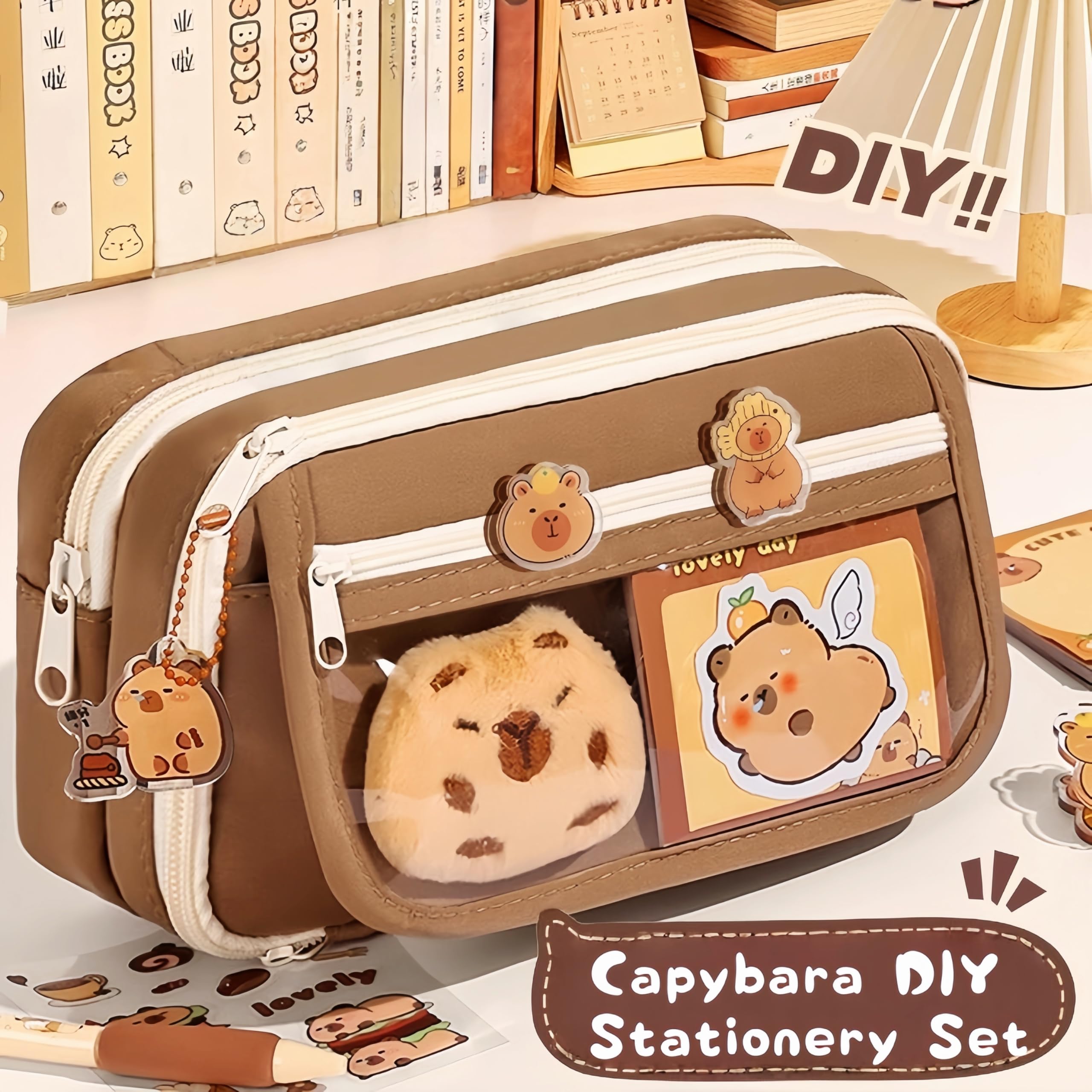 IN Chenthy Capybara 9-layer large stationery bag suitable for cosmetics and school supplies.