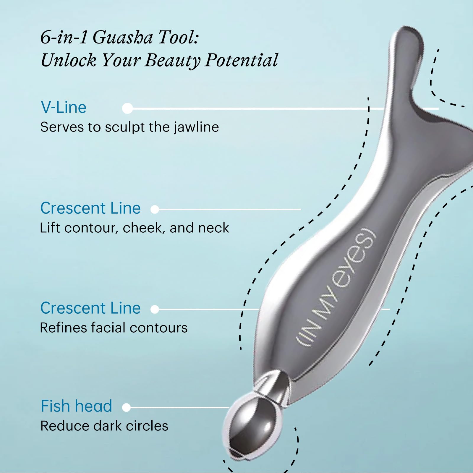 In My Eyes gua sha zamak-zinc-alloy build for durability and easy cleaning.