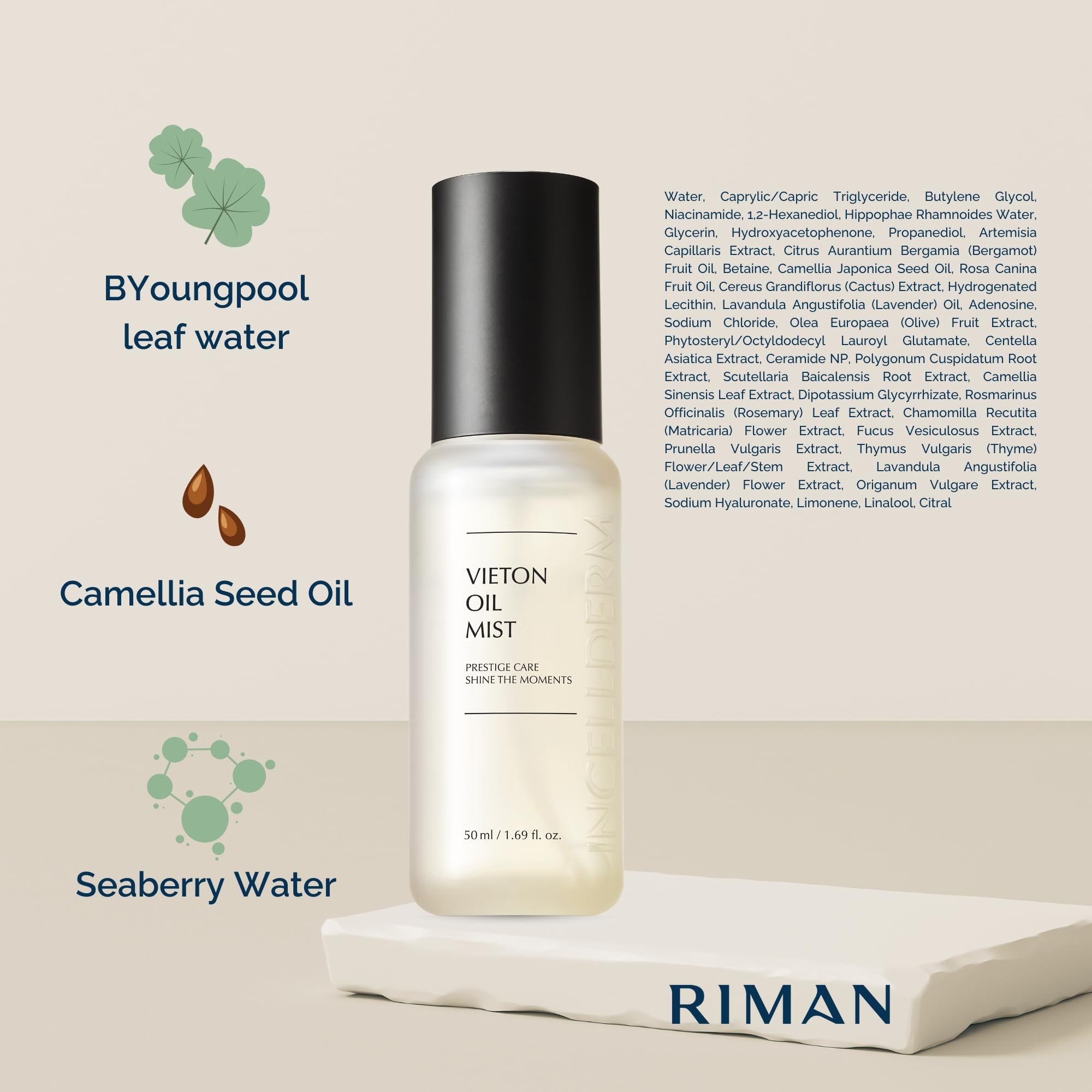 INCELLDERM Riman Vieton Oil Mist camellia seed oil and seaberry benefits
