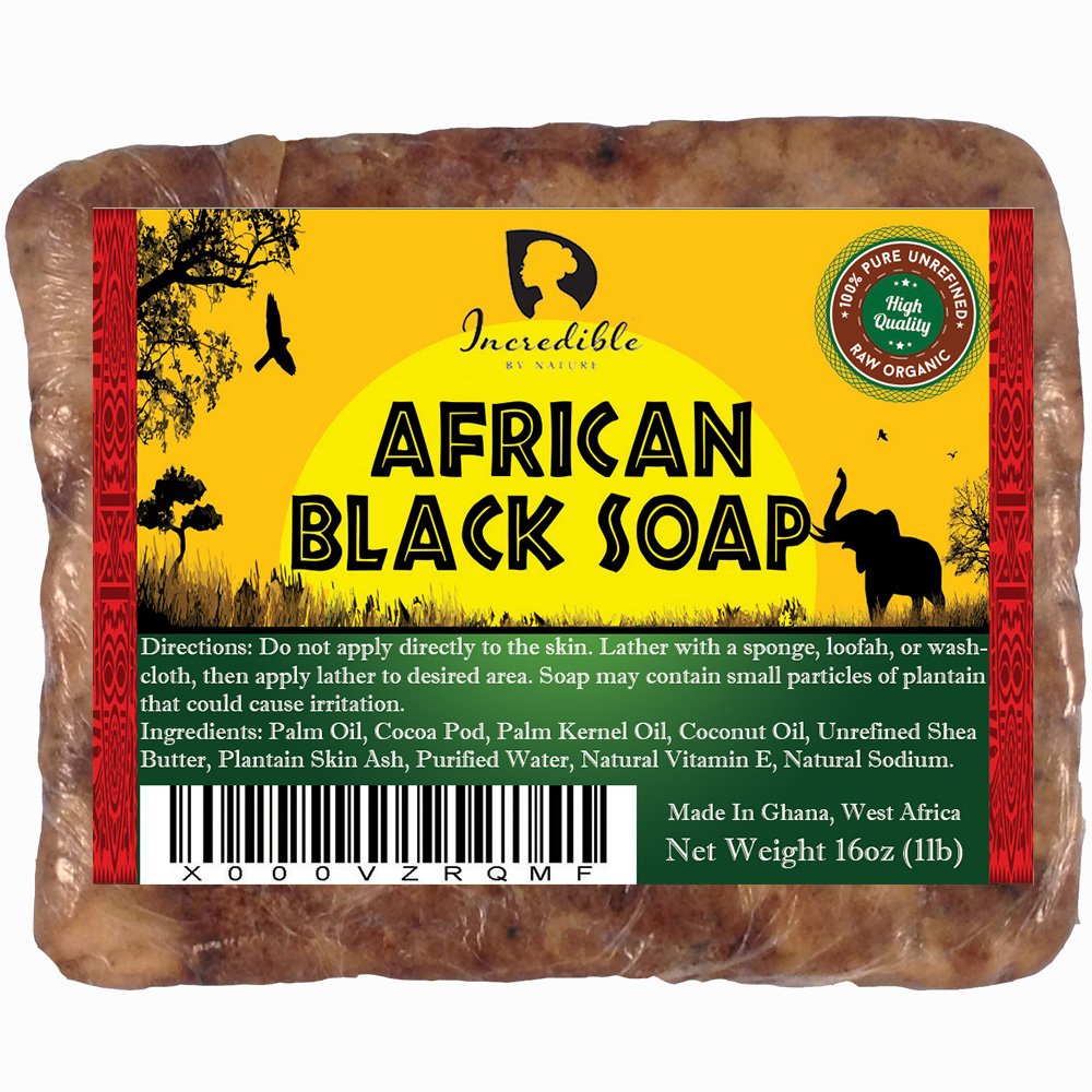 Incredible BY NATURE African Black Soap bar 1lb for skin cleansing.