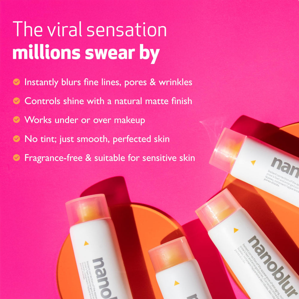 Indeed Nanoblur pores wrinkles closeup highlights minimized pores and softened lines.
