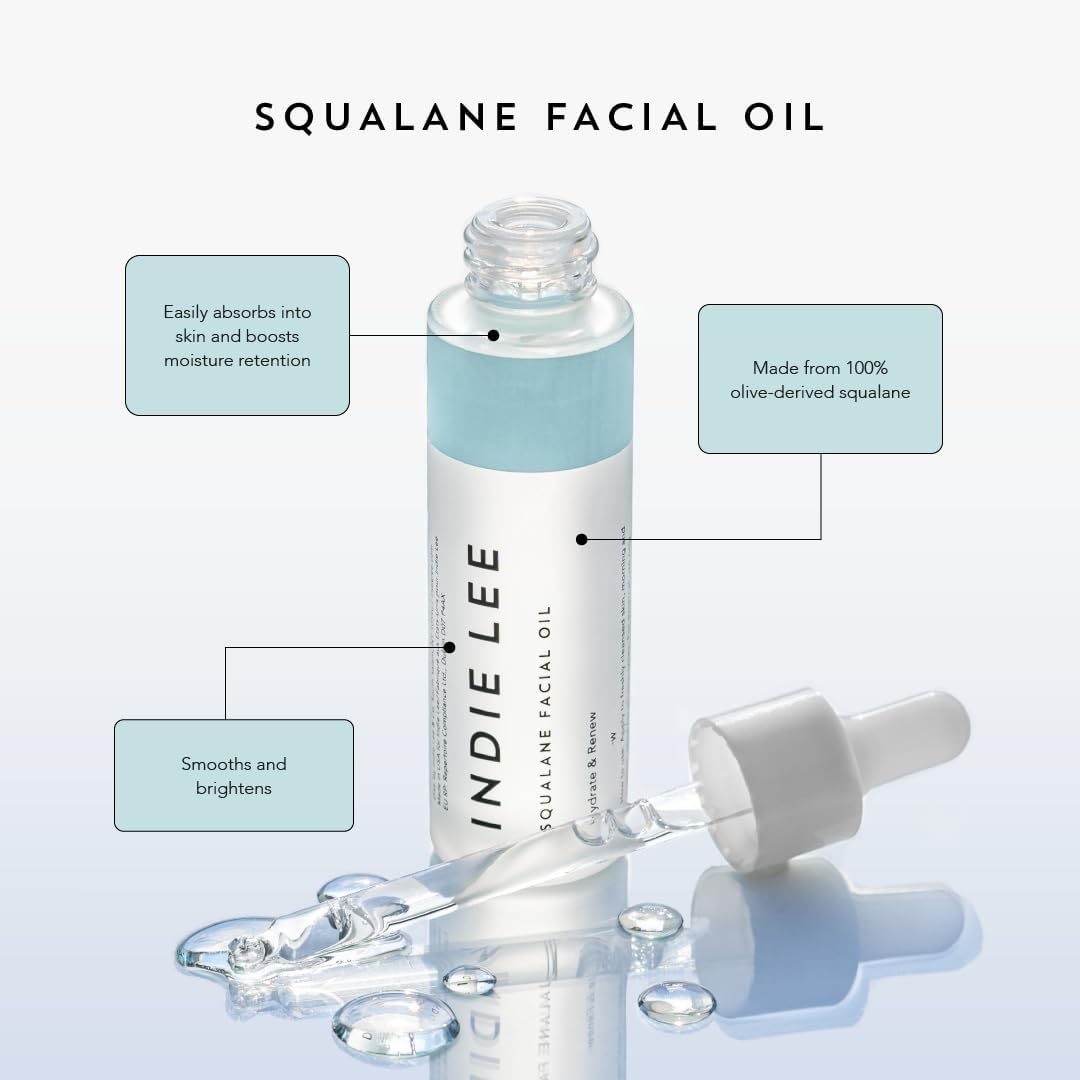 Indie Lee Squalane Oil drops demonstrate quick absorption and daily moisture.
