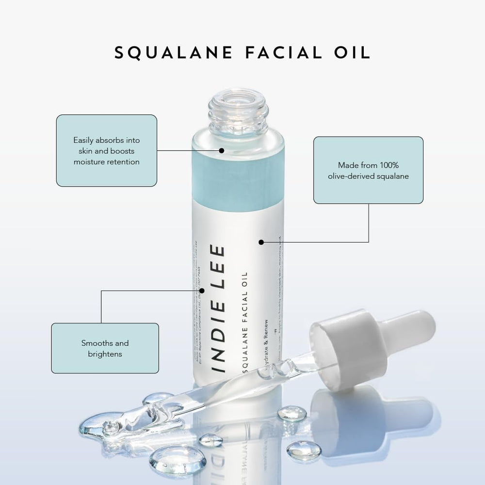 Indie Lee Squalane Oil drops demonstrate quick absorption and daily moisture.