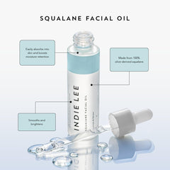 Indie Lee Squalane Oil drops demonstrate quick absorption and daily moisture.