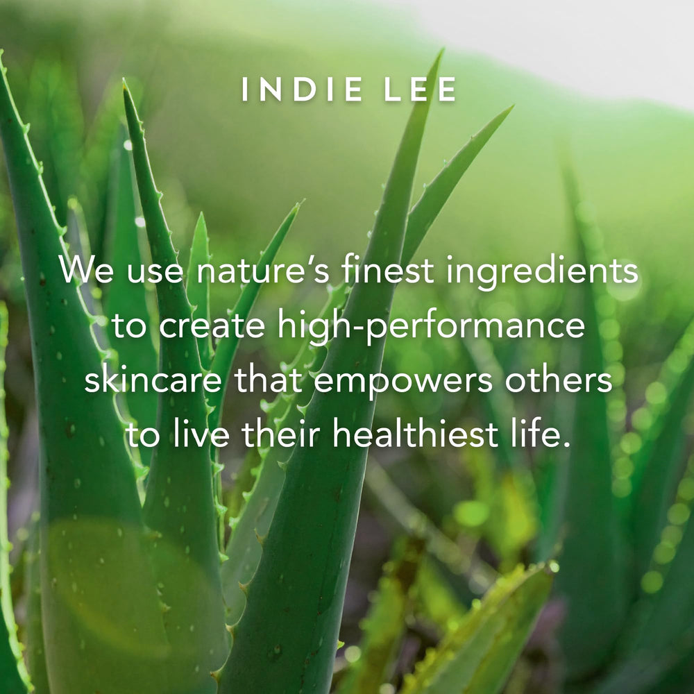 Indie Lee Squalane Oil bottle in routine setup suggests simple skincare.