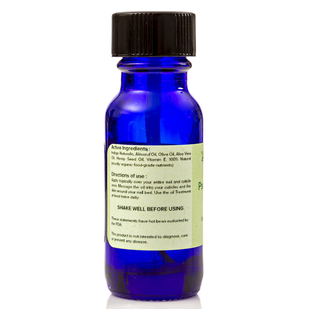 Indigo Natural Herbs Psoriasis Nail Oil Care ingredients list graphic shows natural formula.