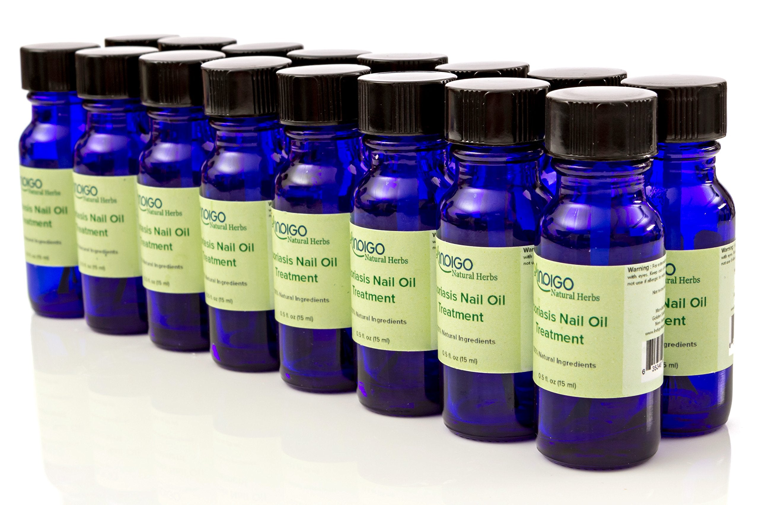 Indigo Natural Herbs Psoriasis Nail Oil Care USA handmade packaging emphasizes American-made quality.