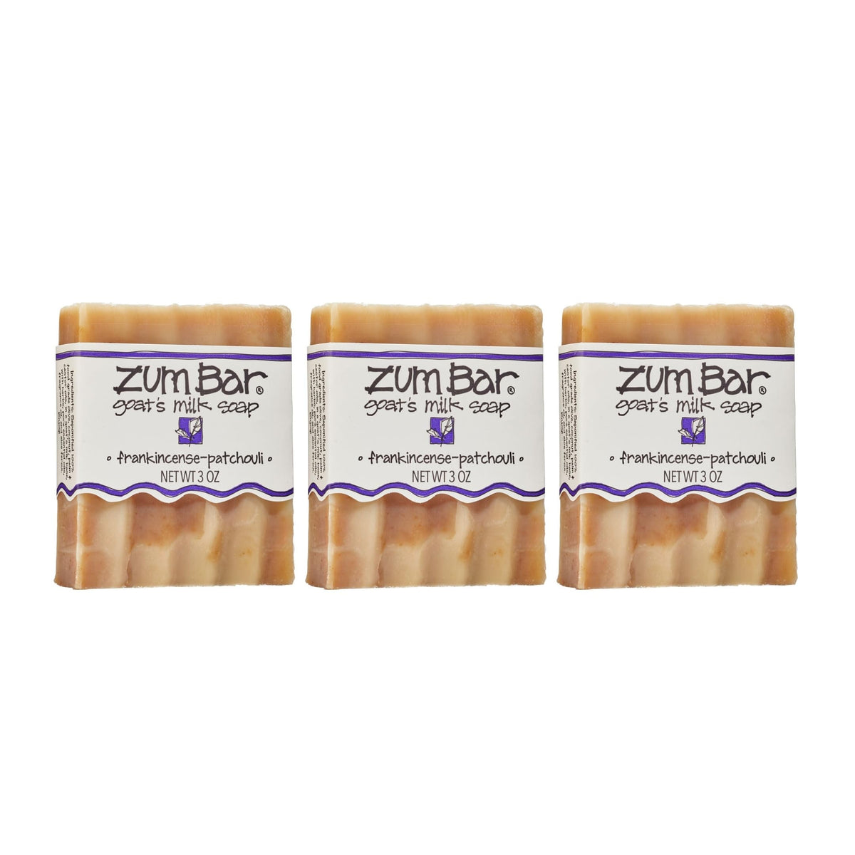 Indigo Wild Zum Goat Milk Soap Bar front view with Frankincense-Patchouli fragrance