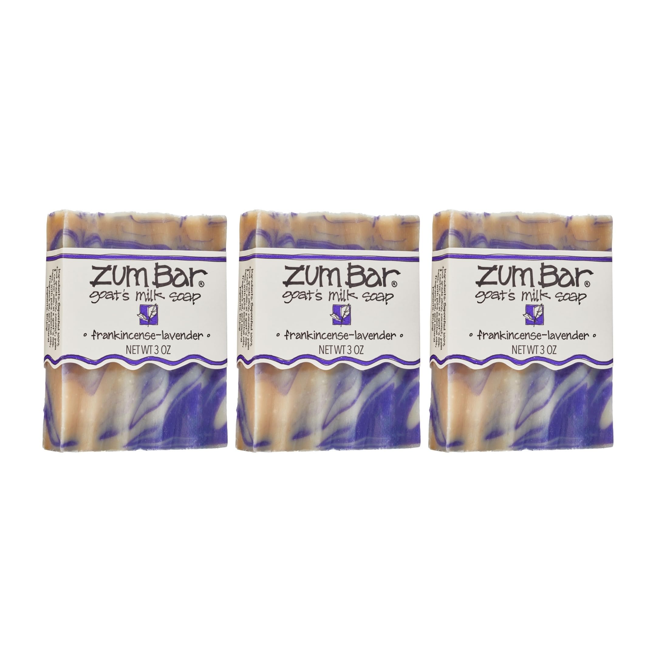 Indigo Wild Zum goat milk soap front view with Frankincense-Lavender scent for daily cleansing
