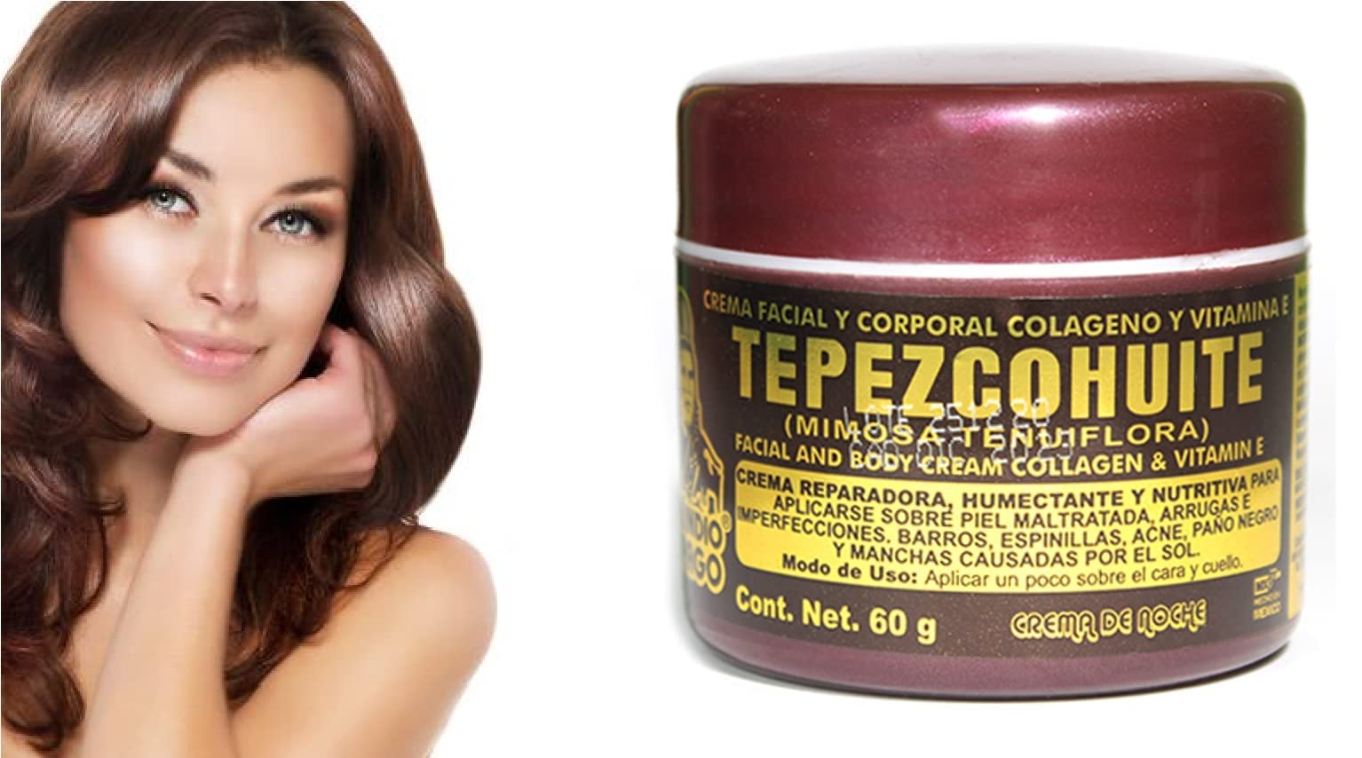 Indio Papago Tepezcohuite cream displayed on shelf for dual-face and body use.