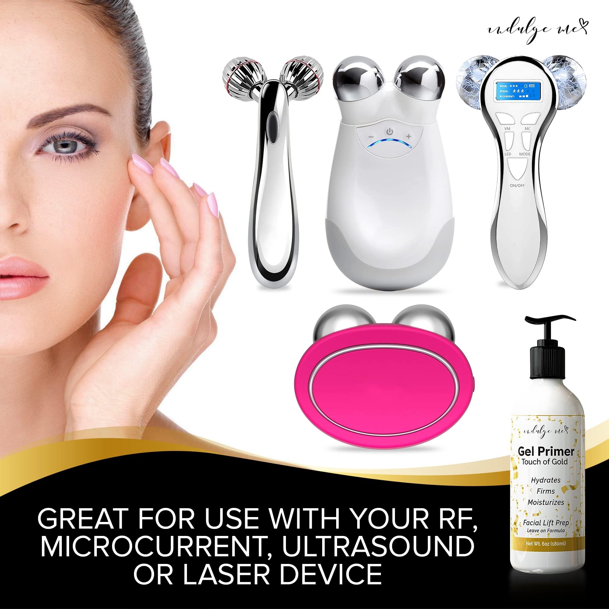 IndulgeMe Conductive Gel Primer hyaluronic acid-rich texture boosts skin hydration before device use.