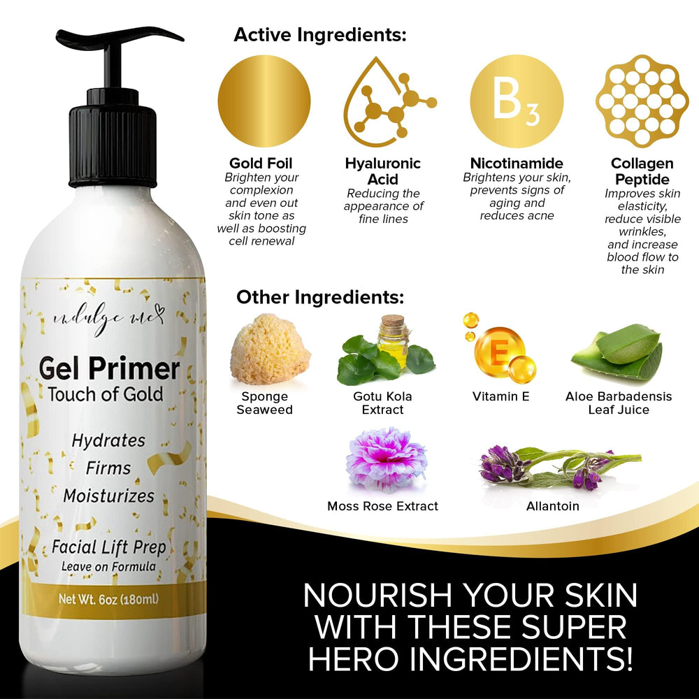 IndulgeMe Conductive Gel Primer collagen peptide supports skin elasticity near treatment sessions.