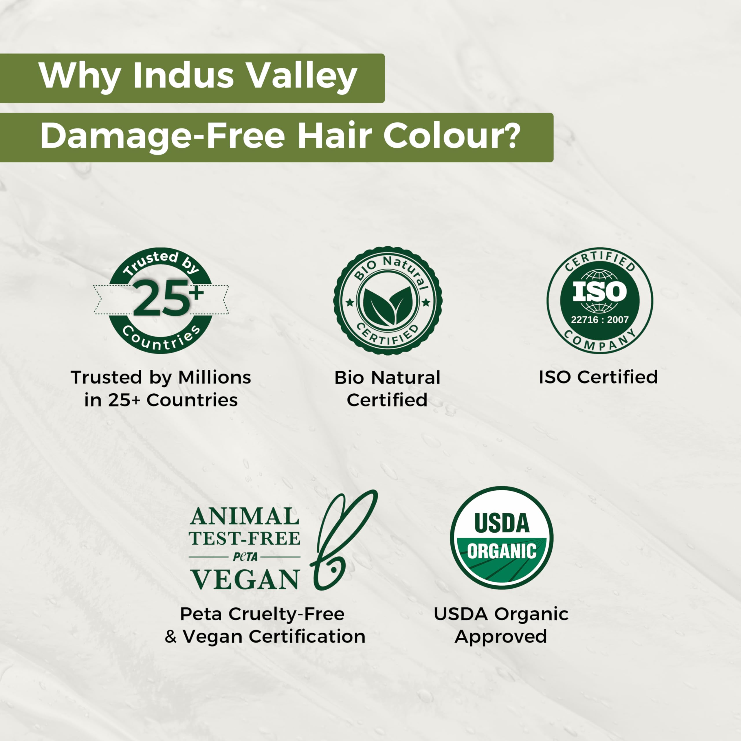 INDUS VALLEY Gel Color hierbas nutritivas, fórmula suave que cuida el cabello.