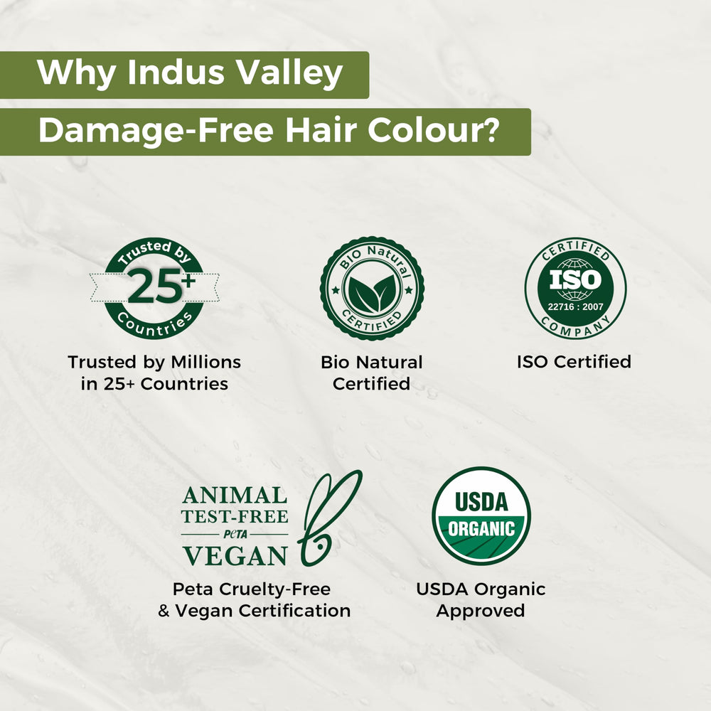 INDUS VALLEY Gel Color hierbas nutritivas, fórmula suave que cuida el cabello.