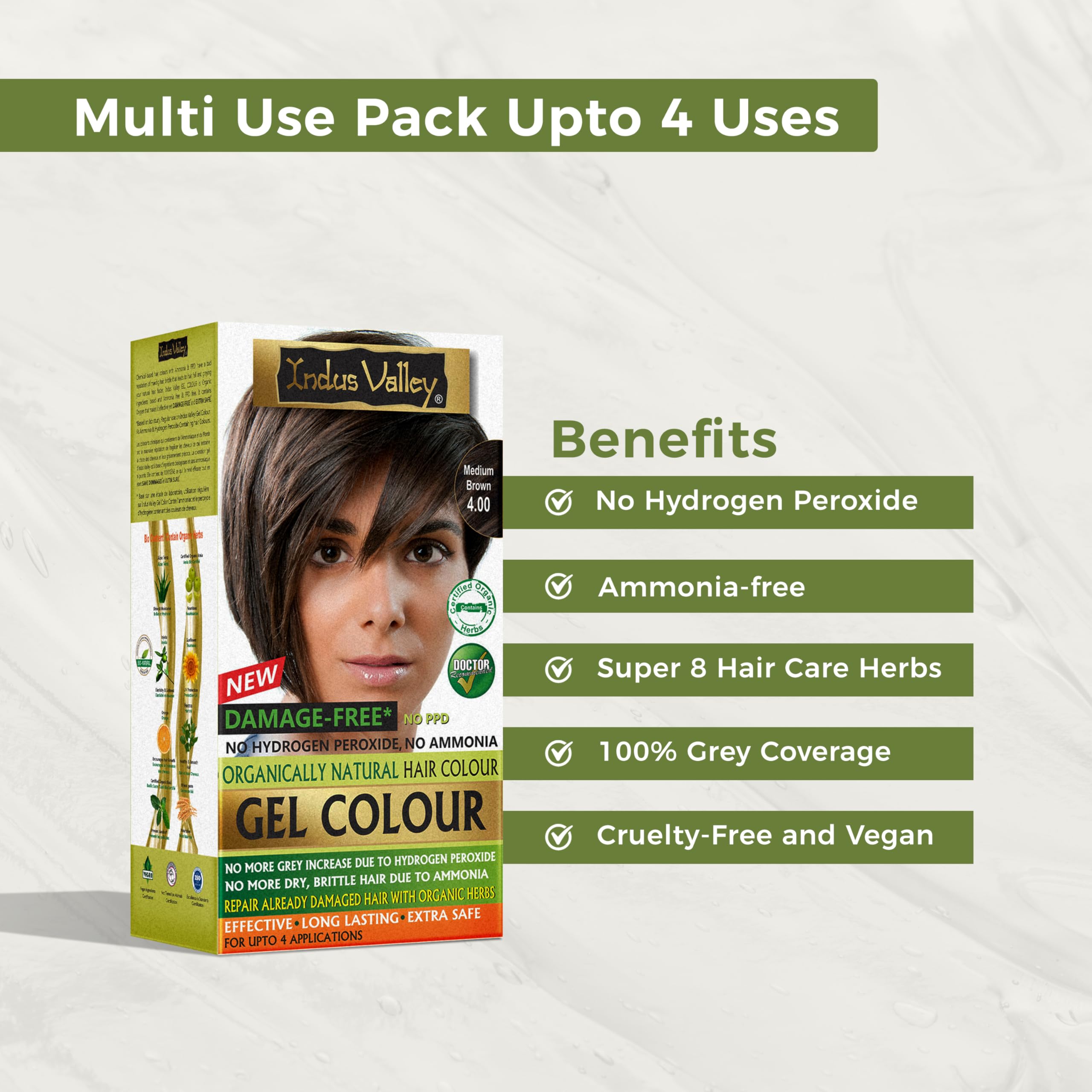 INDUS VALLEY gel hair color ammonia-free label — gentle on sensitive scalps.