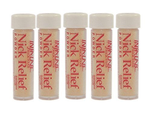 Infalab Nick Relief Styptic Powder bottle demonstrates fast stop-to-bleed for minor nicks and cuts